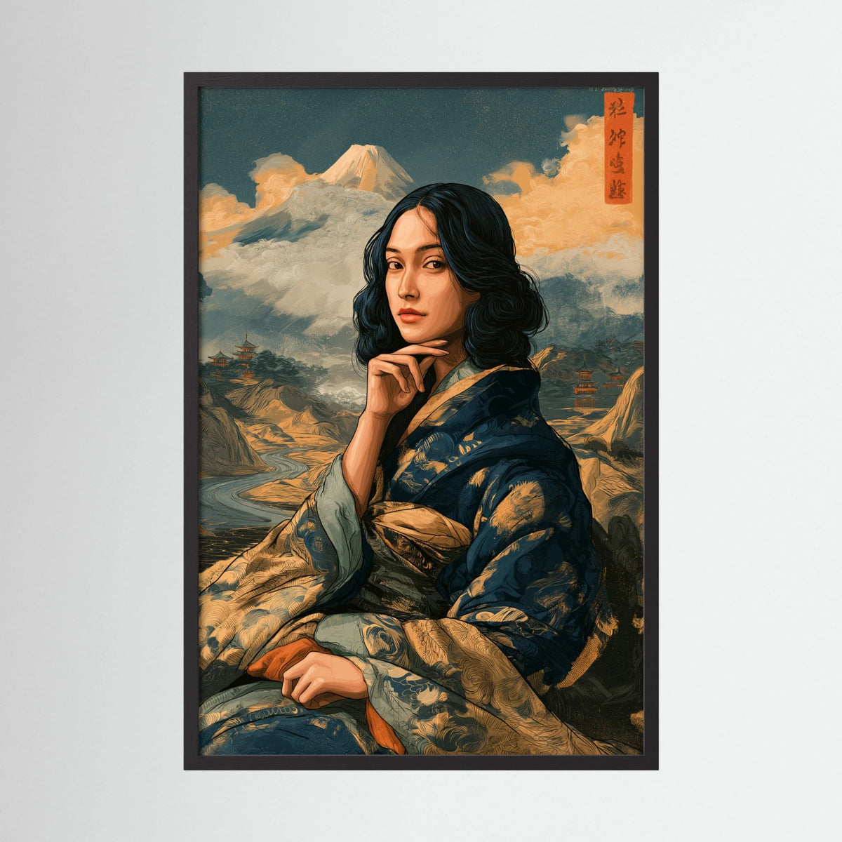 Fuji Serenity – Japanese Woman in Kimono & Mount Fuji Wall Art