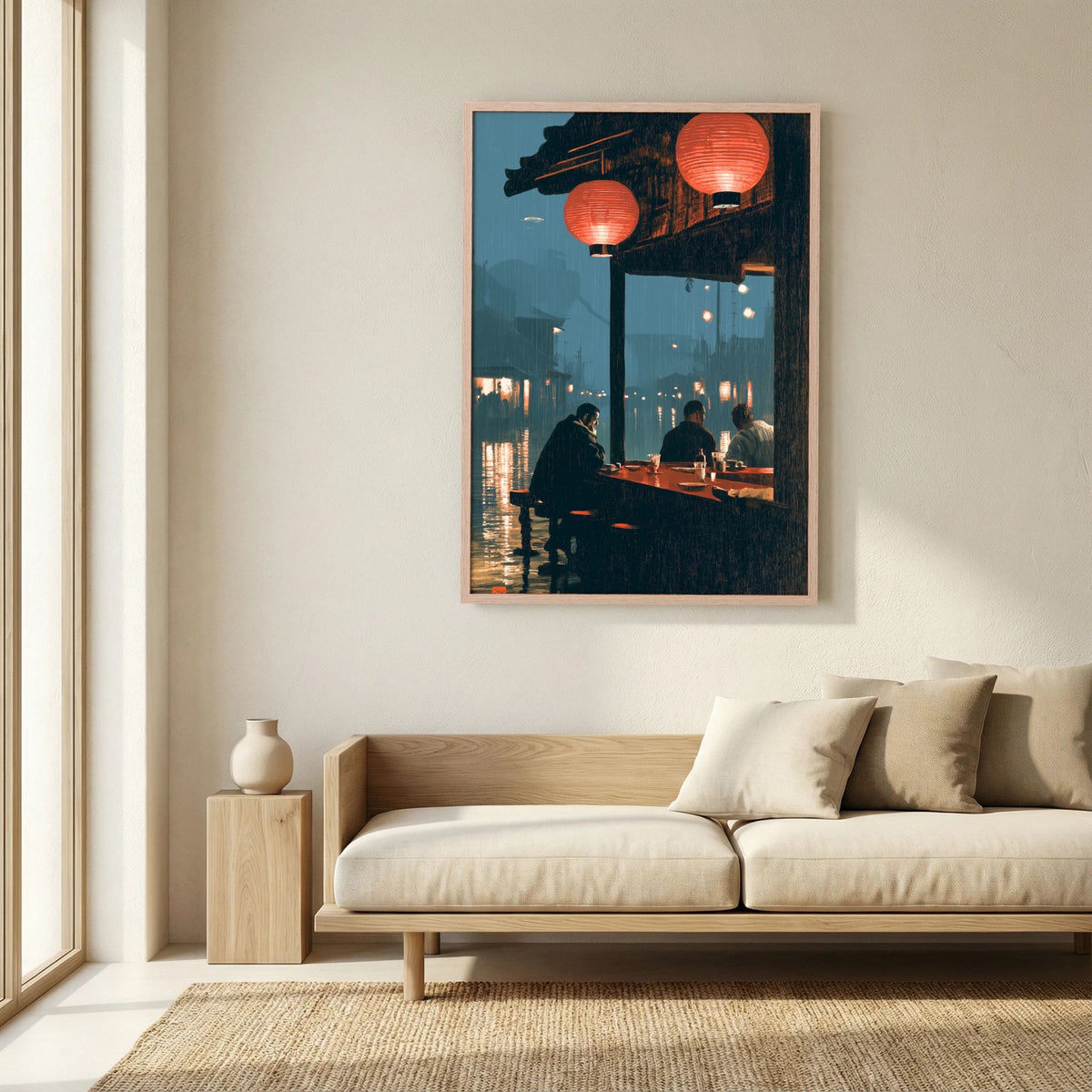 Rainy Japanese Night Wall Art – Red Lantern Izakaya Print