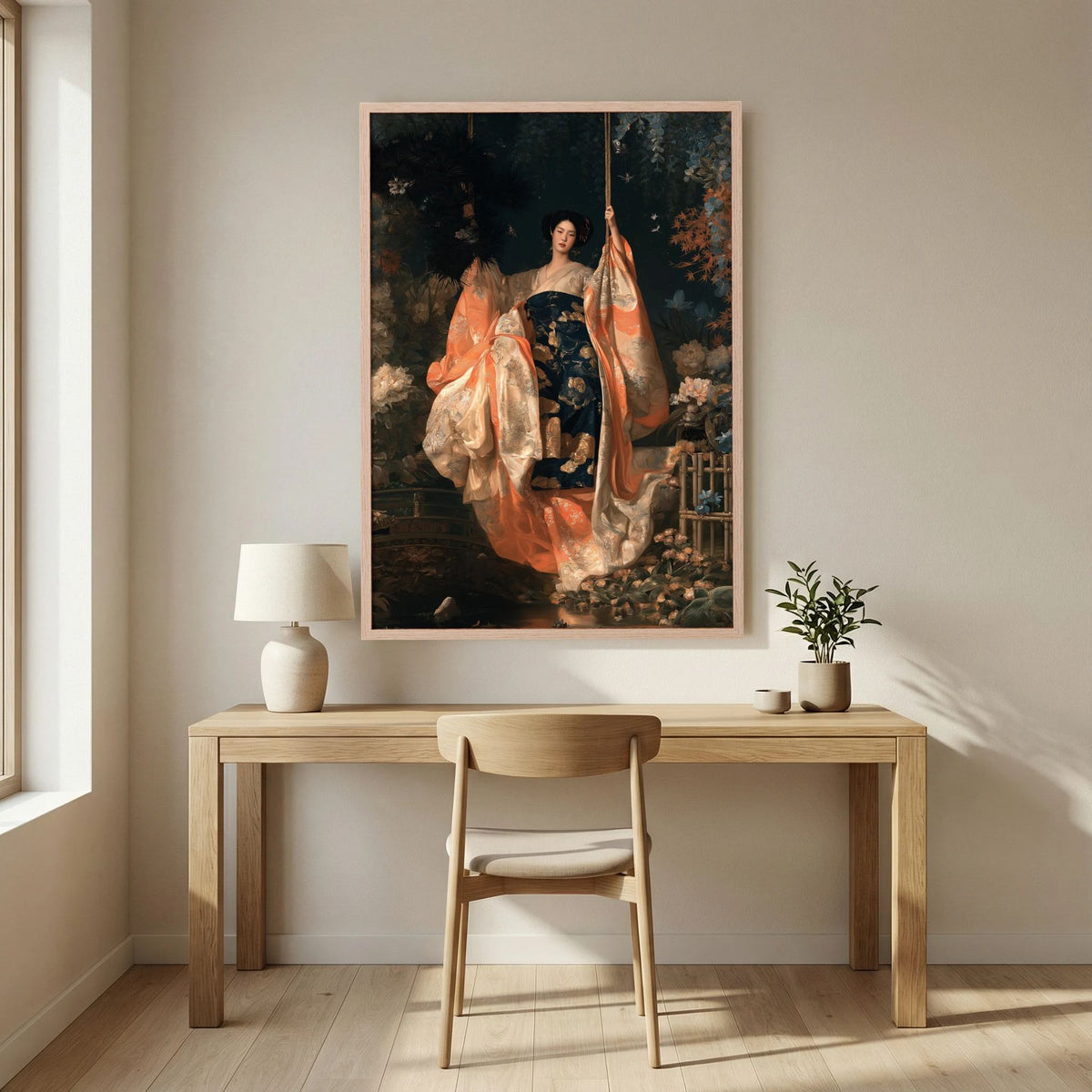 Chinese Woman Wall Art – Floral Hanfu Garden Portrait Print
