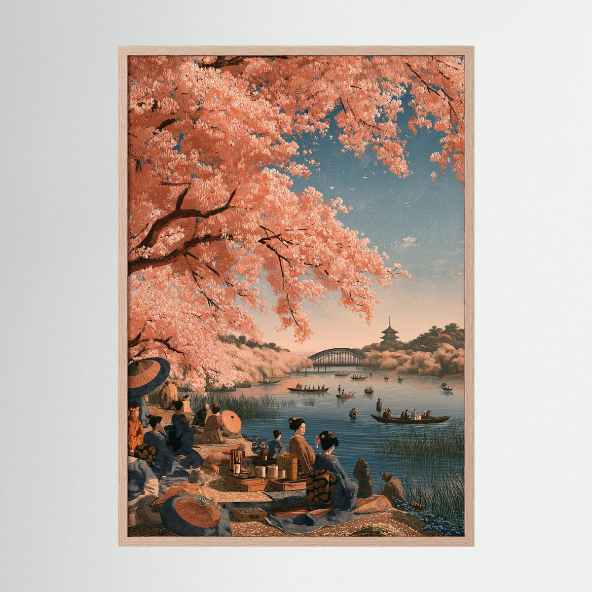 Japanese Cherry Blossom Wall Art – Sakura Lake Ukiyo-e Style Print