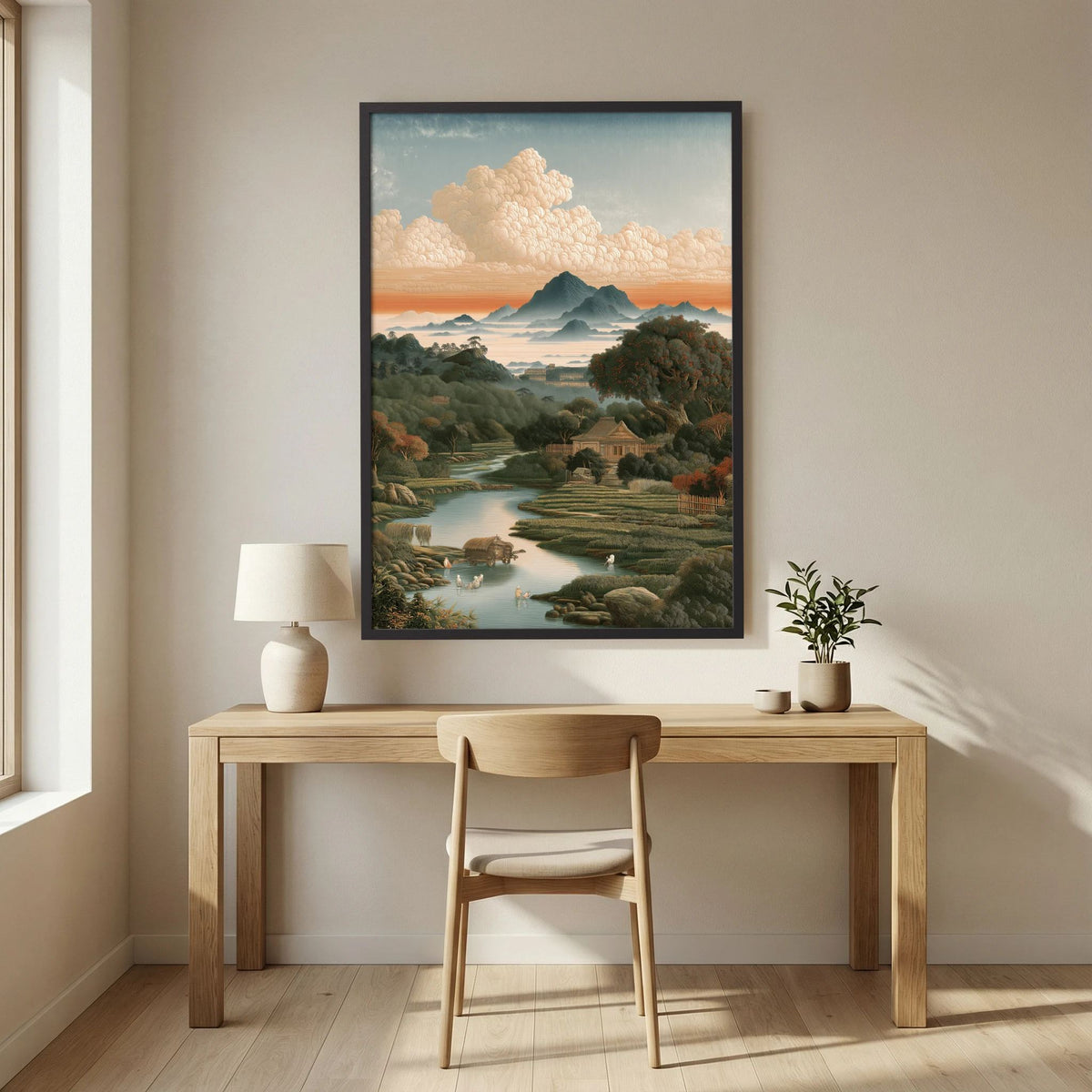 Chinese Landscape Wall Art – Mountain River Countryside Print