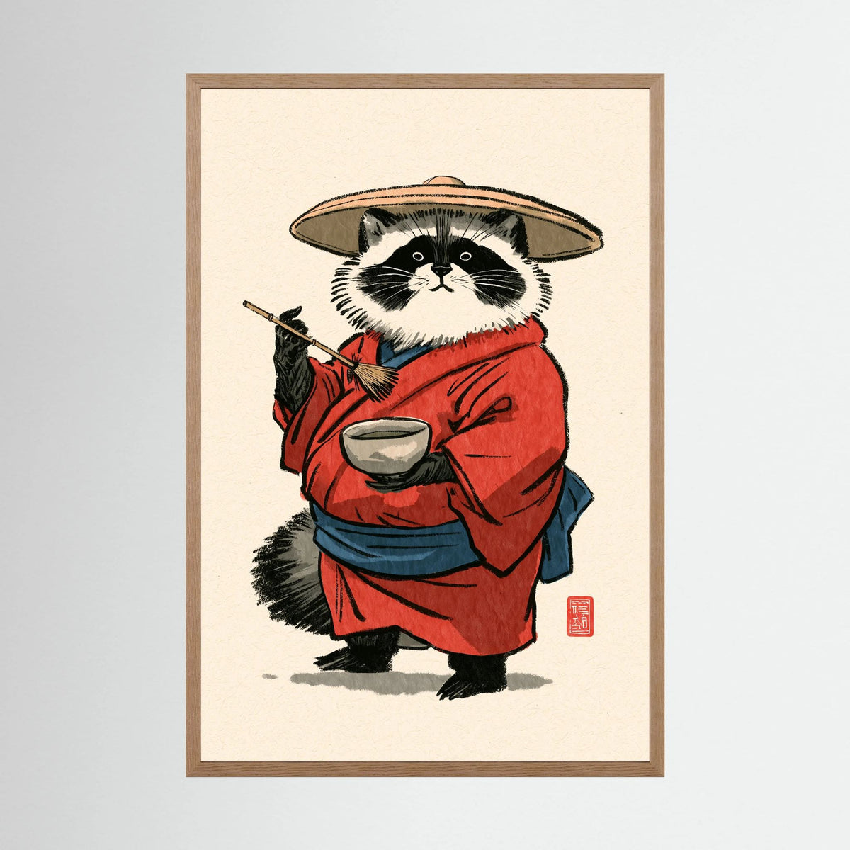 Tanuki Tea Master – Japanese Raccoon in Kimono Wall Art