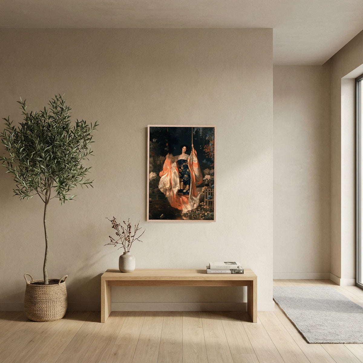 Chinese Woman Wall Art – Floral Hanfu Garden Portrait Print