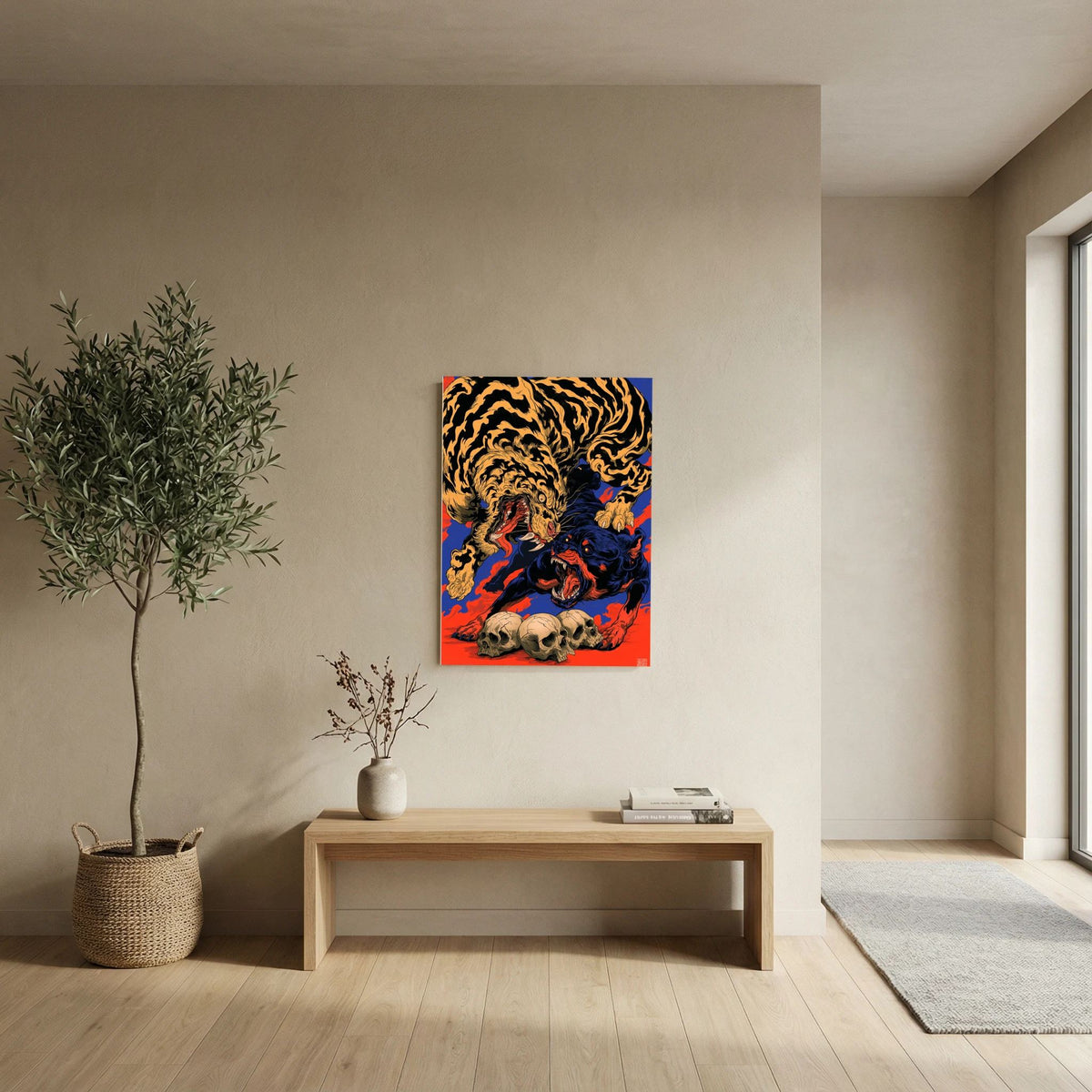 Tiger & Black Panther Wall Art – Japanese Tattoo Style Skull Poster