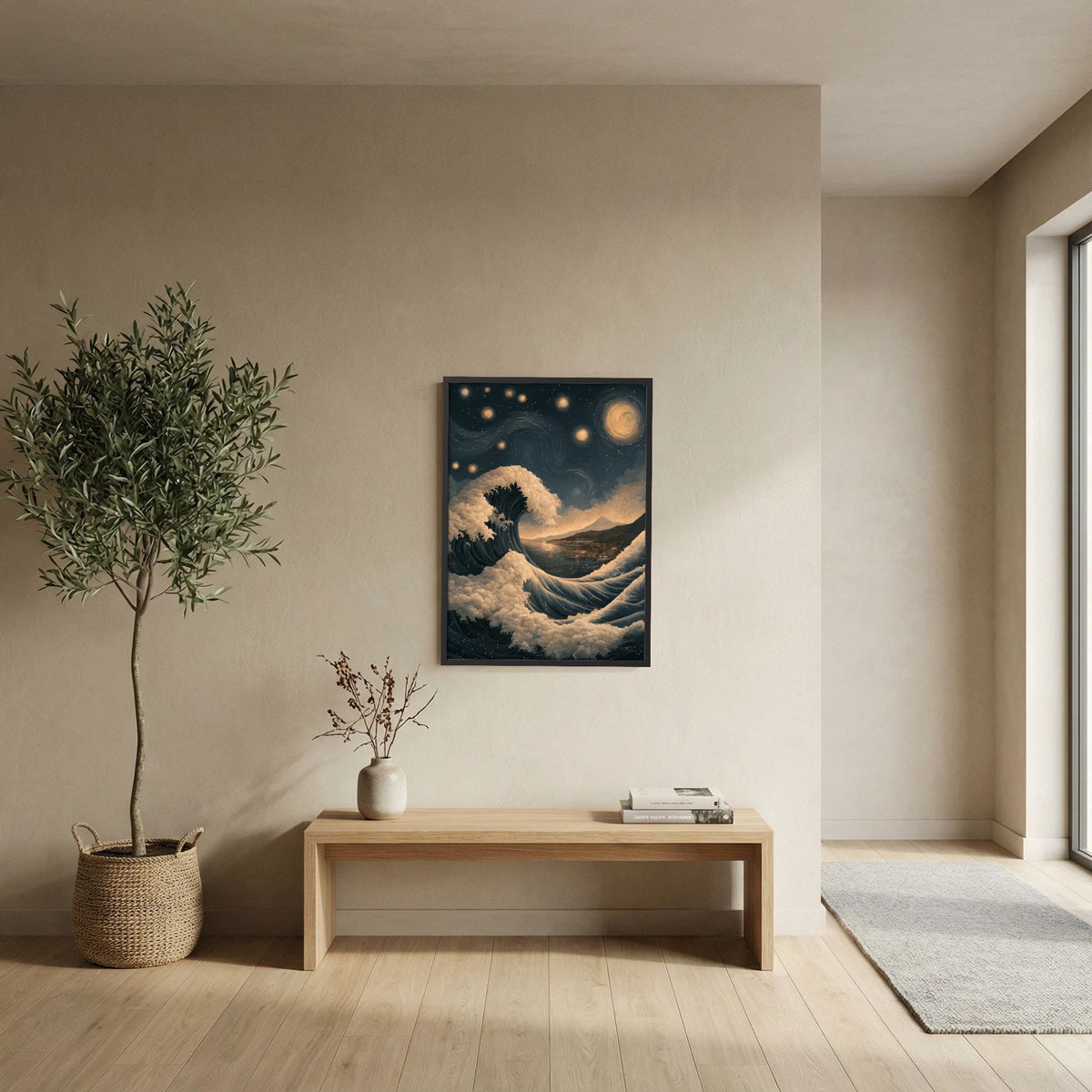 Starry Wave of Fuji – Japanese Great Wave & Starry Night Wall Art