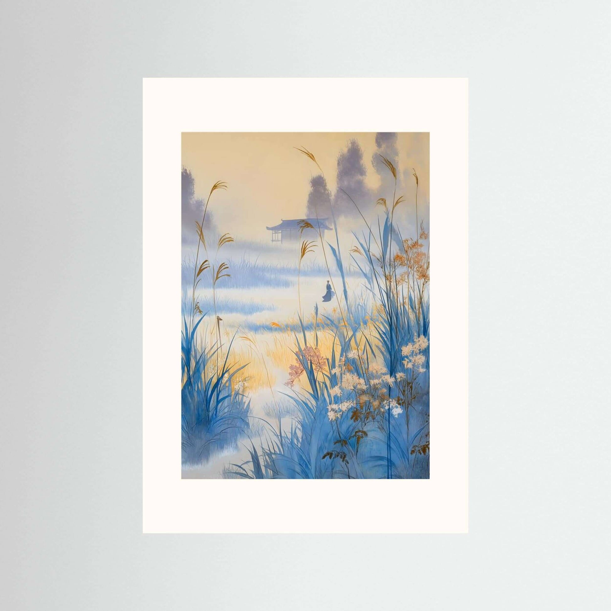 Silent Reeds at Dawn — Misty Japandi Landscape Wall Art