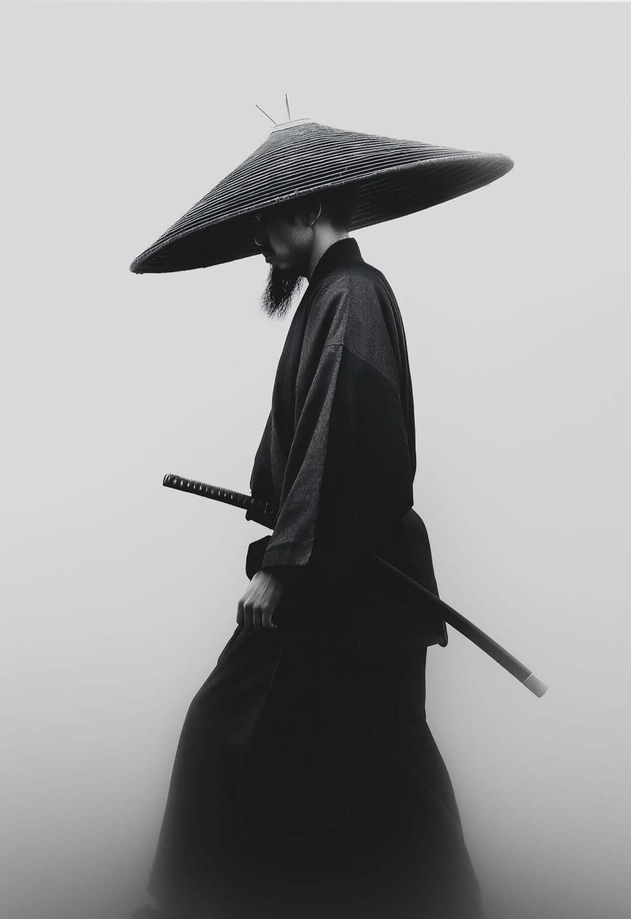 Minimalist Samurai Wall Art – Black & White Japanese Warrior Print