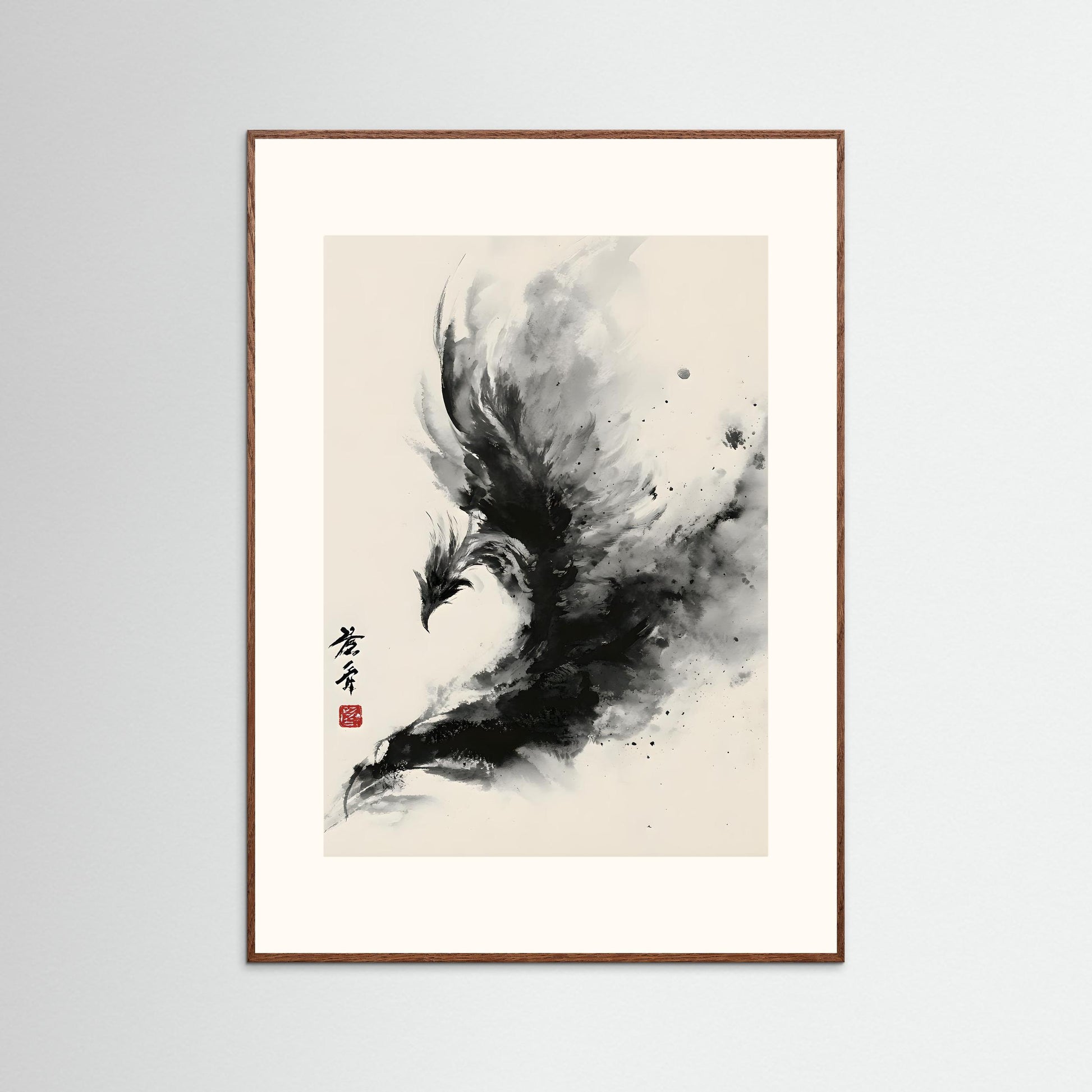 Ink Phoenix – Japanese Sumi-e Abstract Wall Art