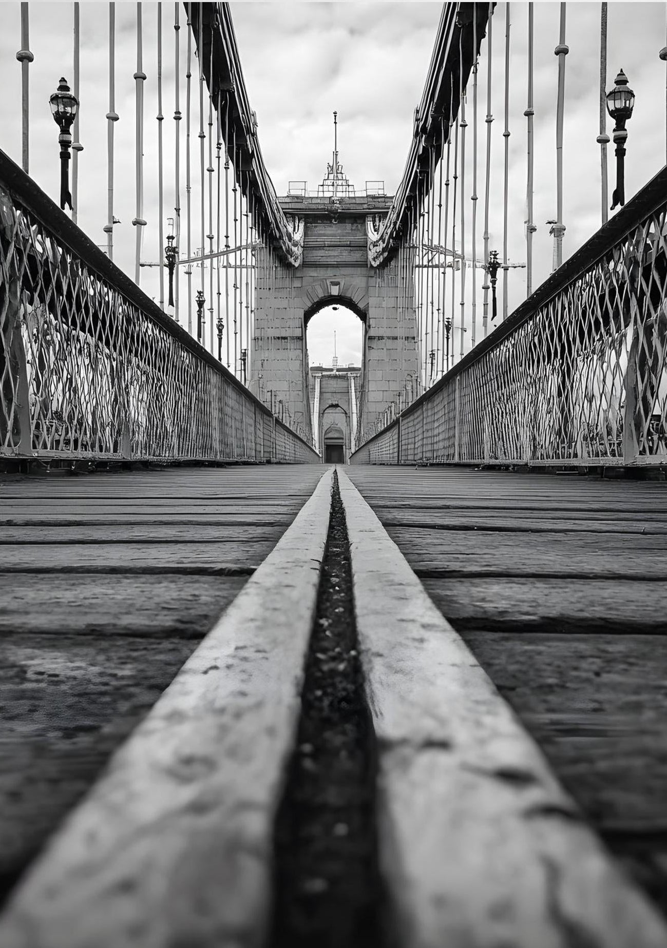 Black and White Suspension Bridge Perspective