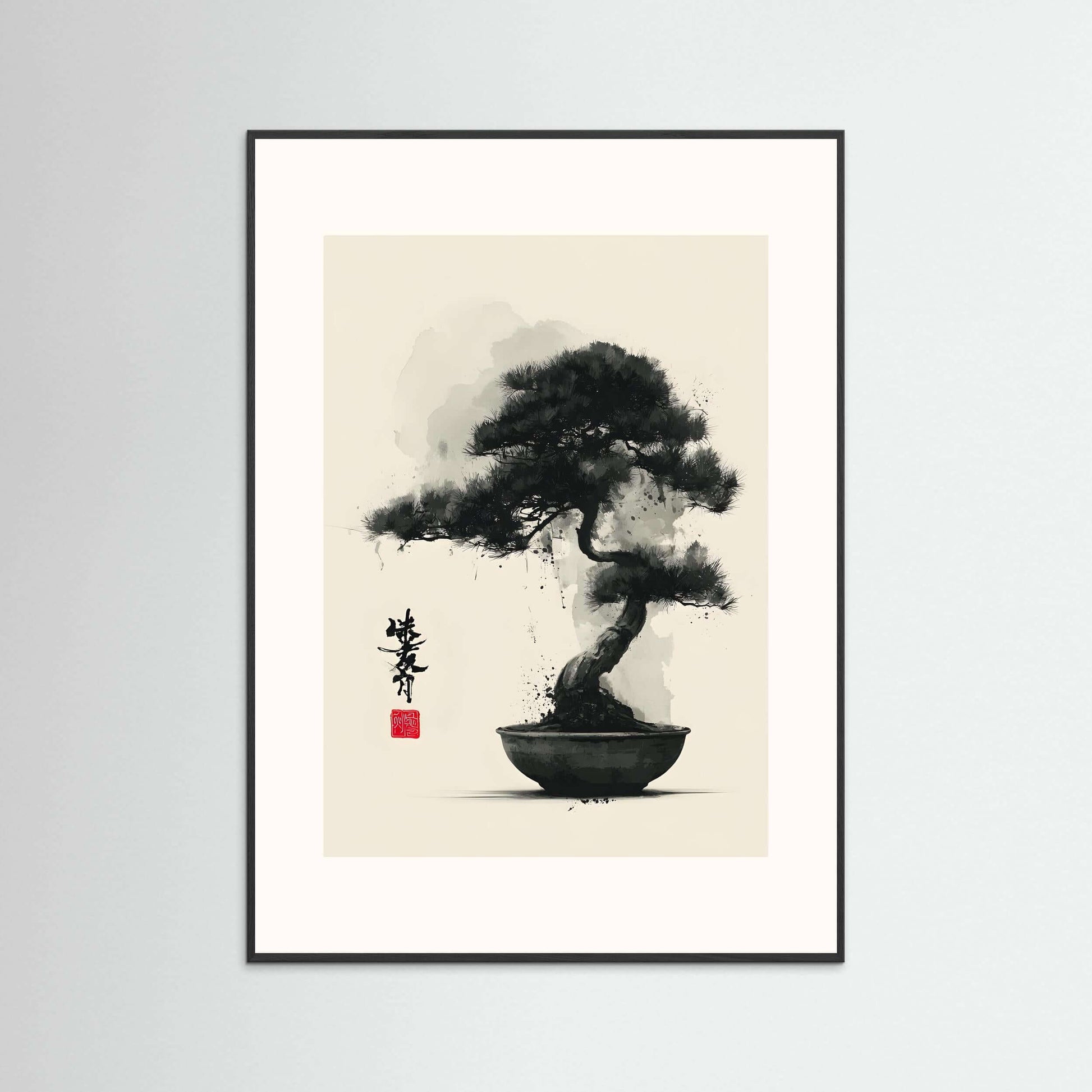 Japanese ink bonsai wall art-Quiet Strength 