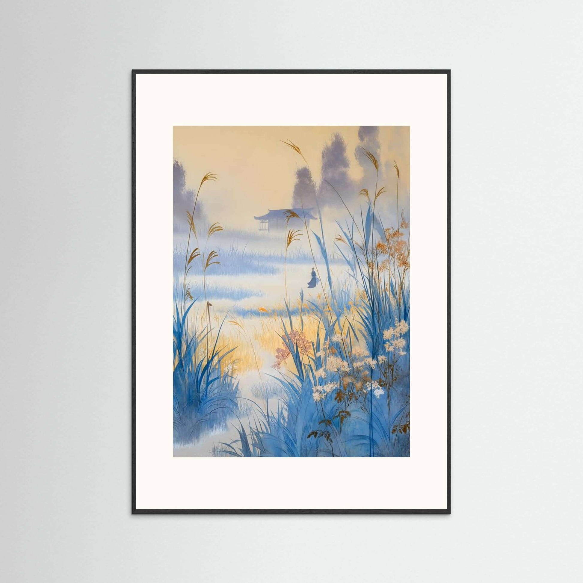 Silent Reeds at Dawn — Misty Japandi Landscape Wall Art