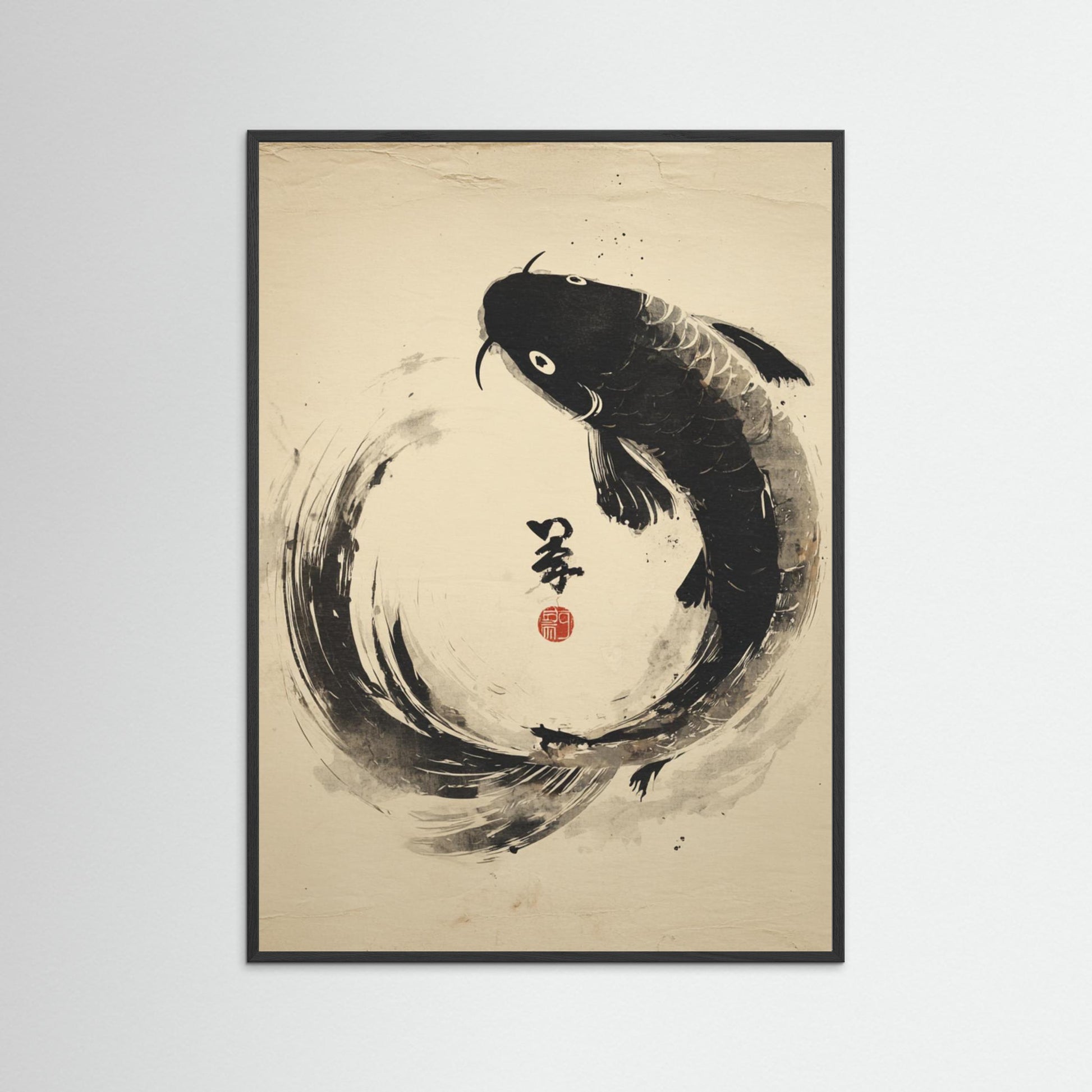 Flow of Fortune – Minimalist Ink Koi Wall Art