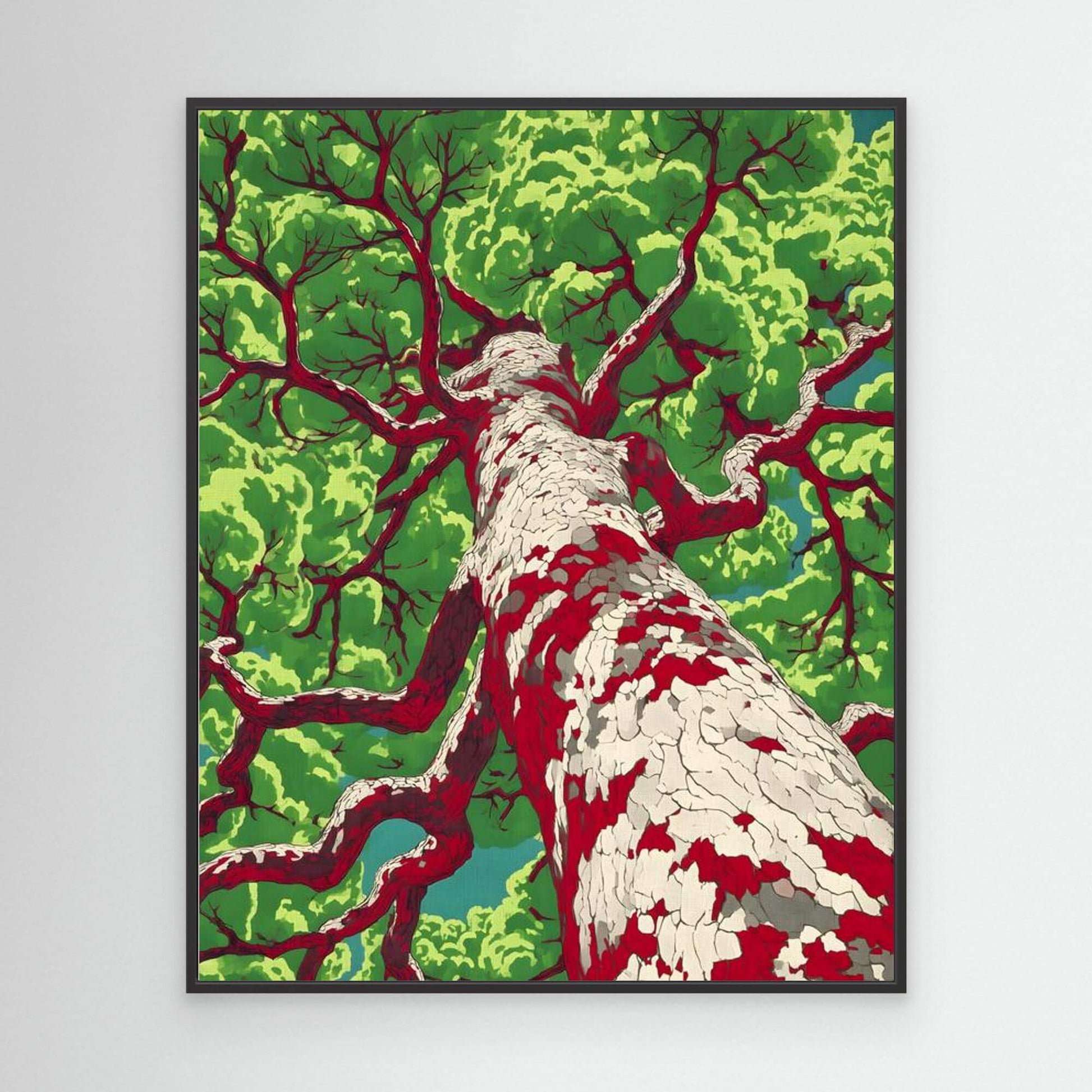 Pop Art Tree Print | Bold Red Branches Green Leaves Graphic Illustration