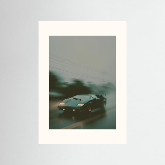 Lamborghini Countach Rain Drive Wall Art – Cinematic Supercar Canvas Print