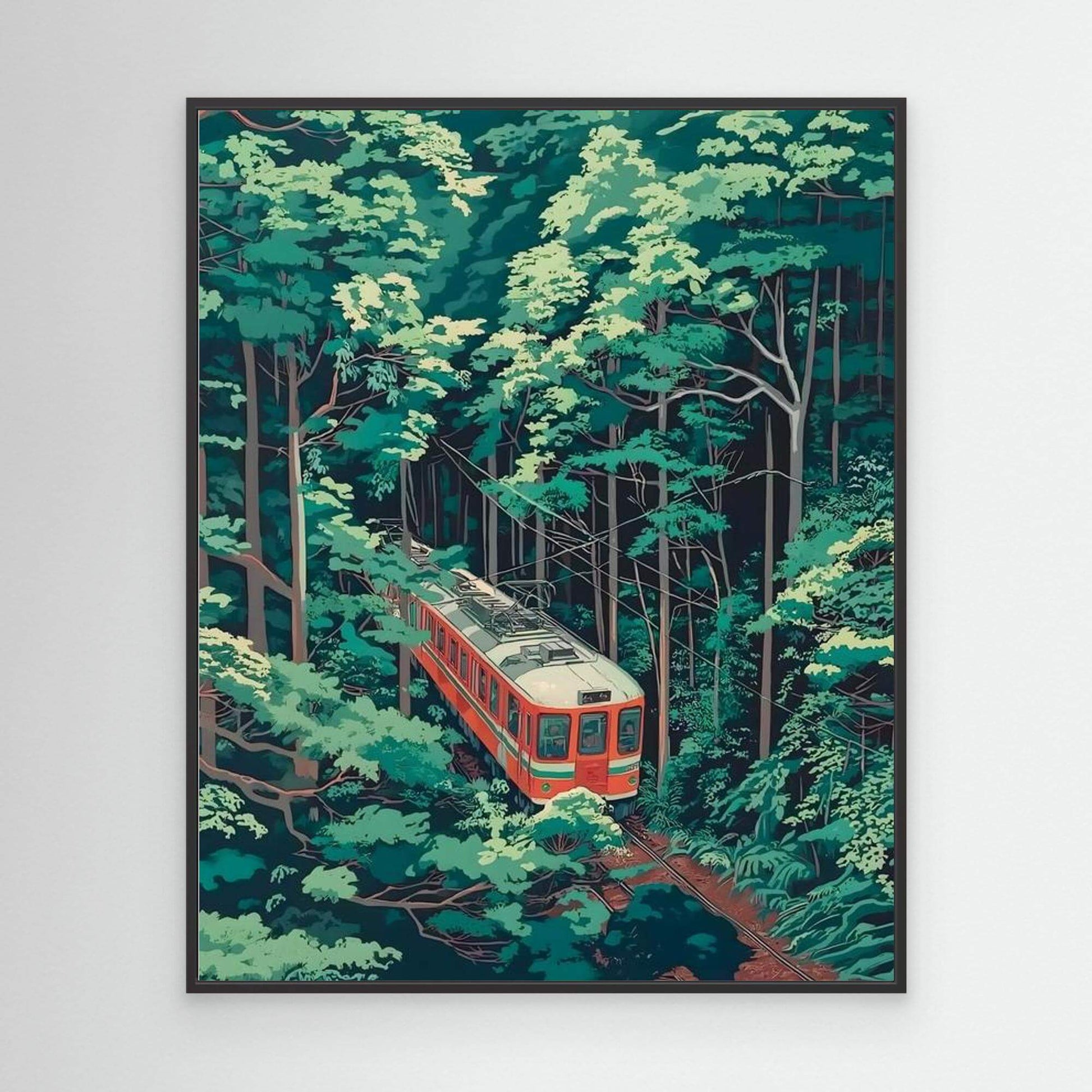 Japanese Train Forest Art | Ghibli Style Anime Landscape Print