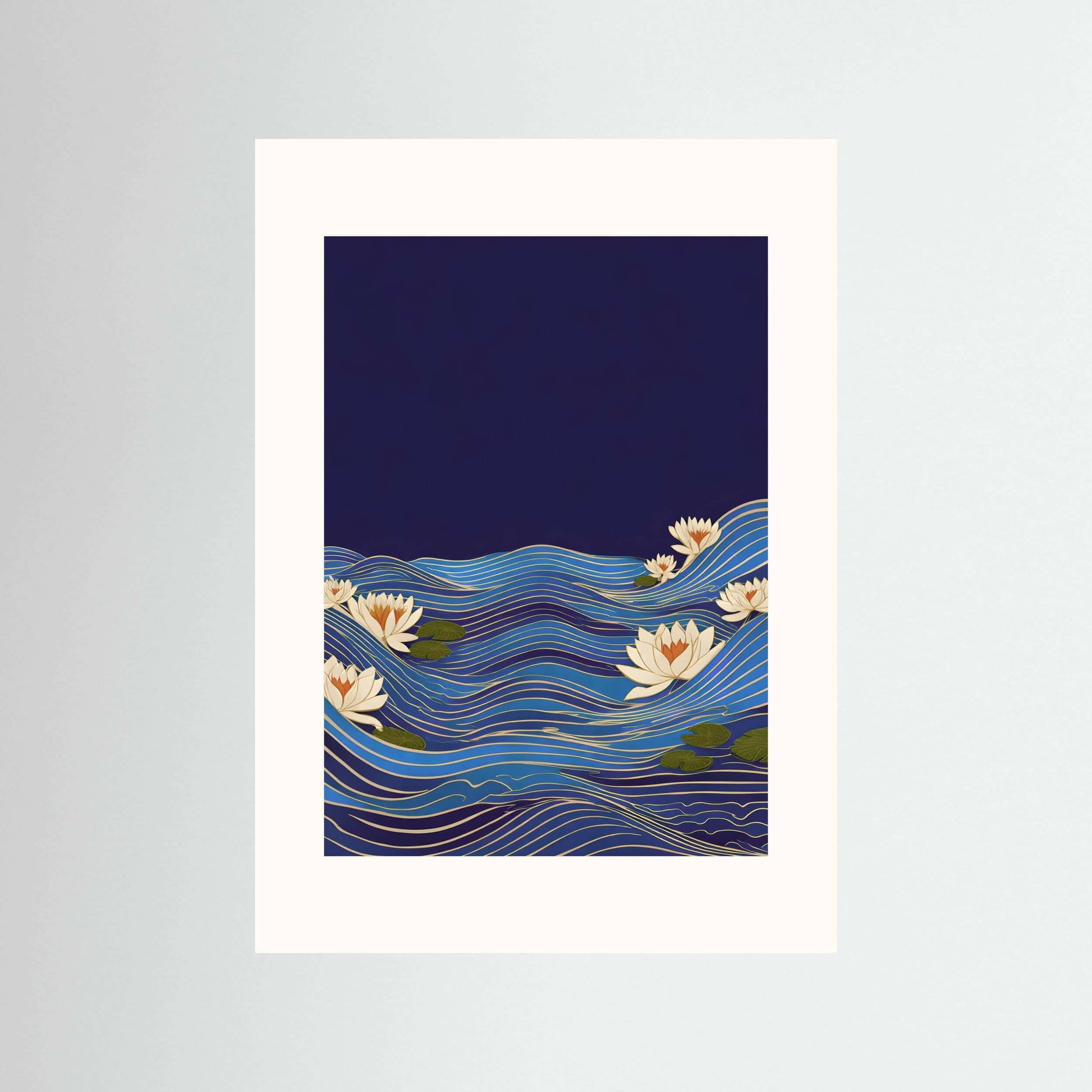 Japandi minimalist wall art print-Midnight Lotus Drift