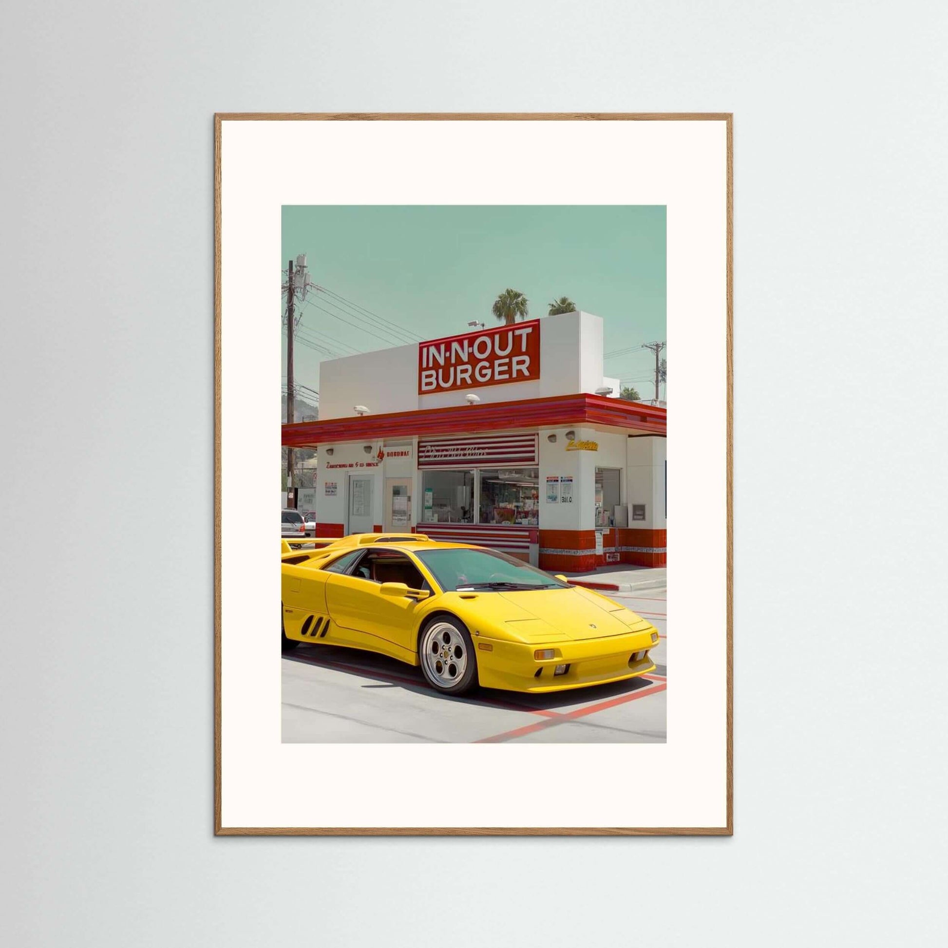 Yellow Lamborghini Diablo In-N-Out Burger Art Print