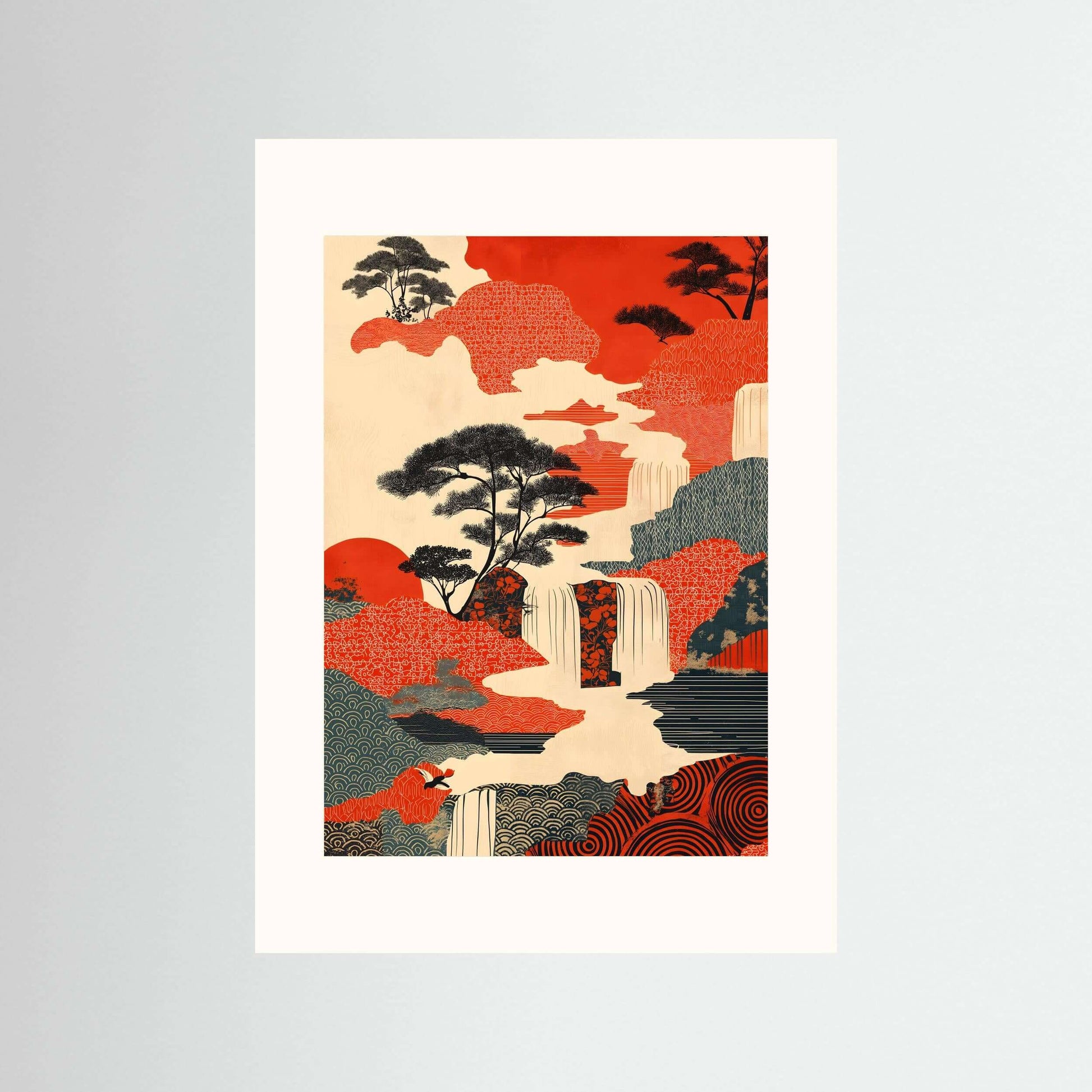 Japanese waterfall canvas art-Crimson Falls 