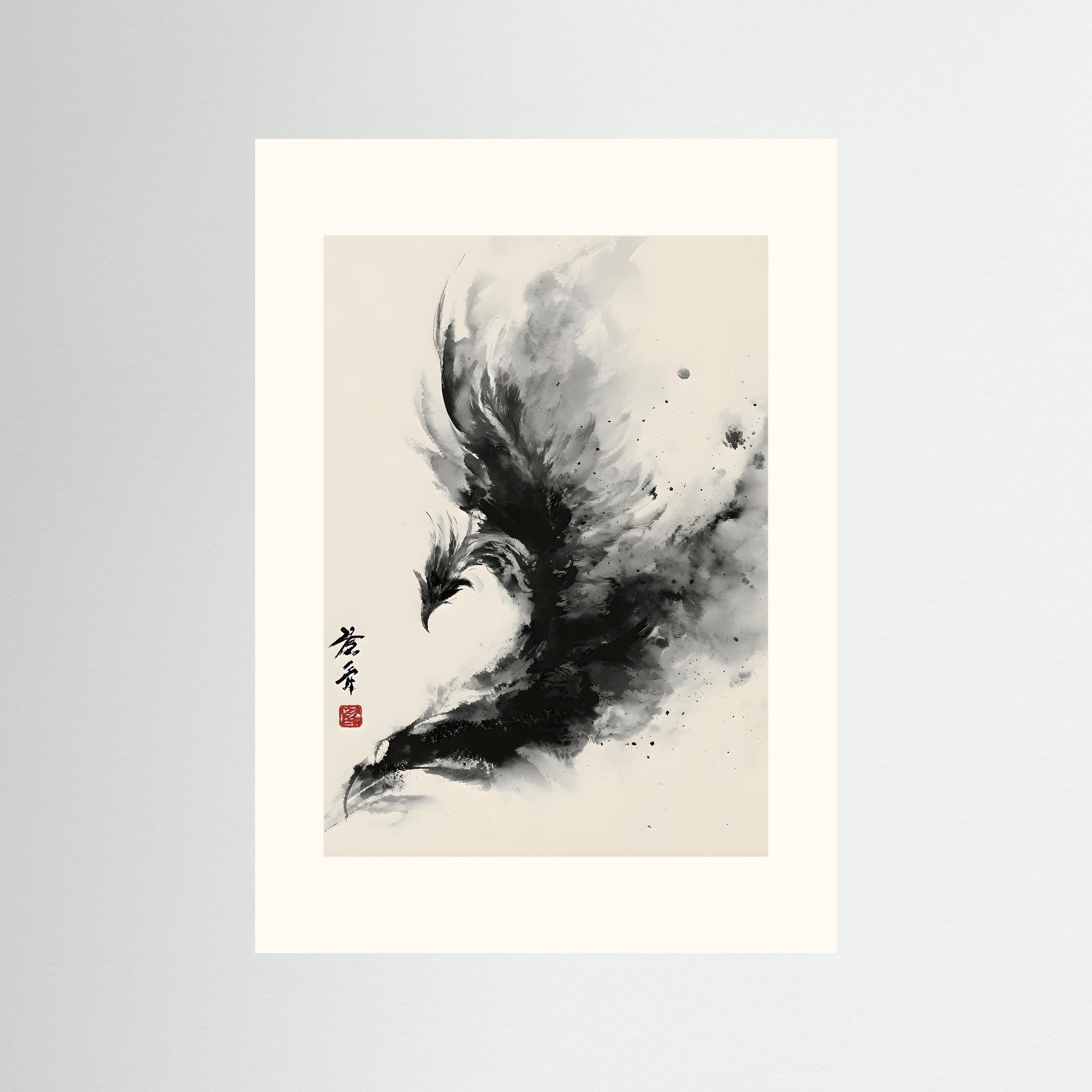Ink Phoenix – Japanese Sumi-e Abstract Wall Art