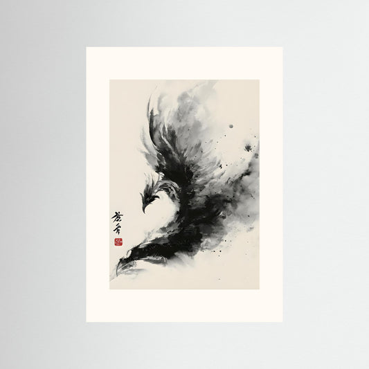 Ink Phoenix – Japanese Sumi-e Abstract Wall Art