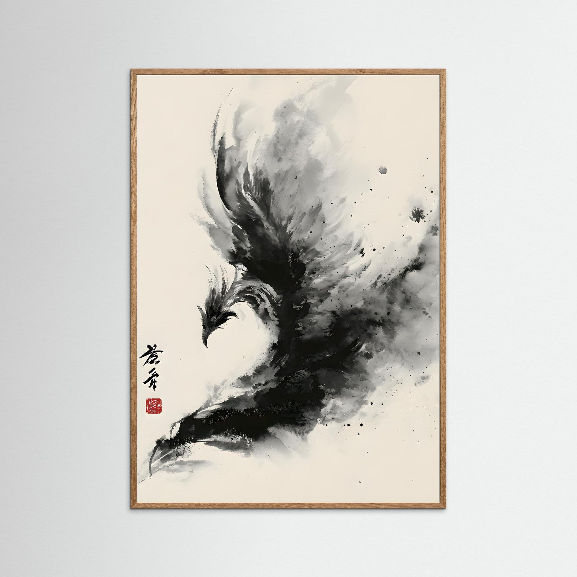 Ink Phoenix – Japanese Sumi-e Abstract Wall Art