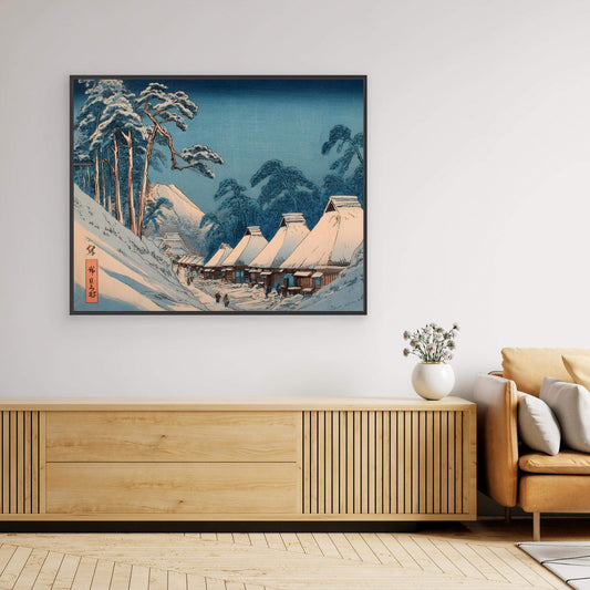Japanese Winter Village Ukiyo-e | Snow Pine Trees Woodblock Print Art