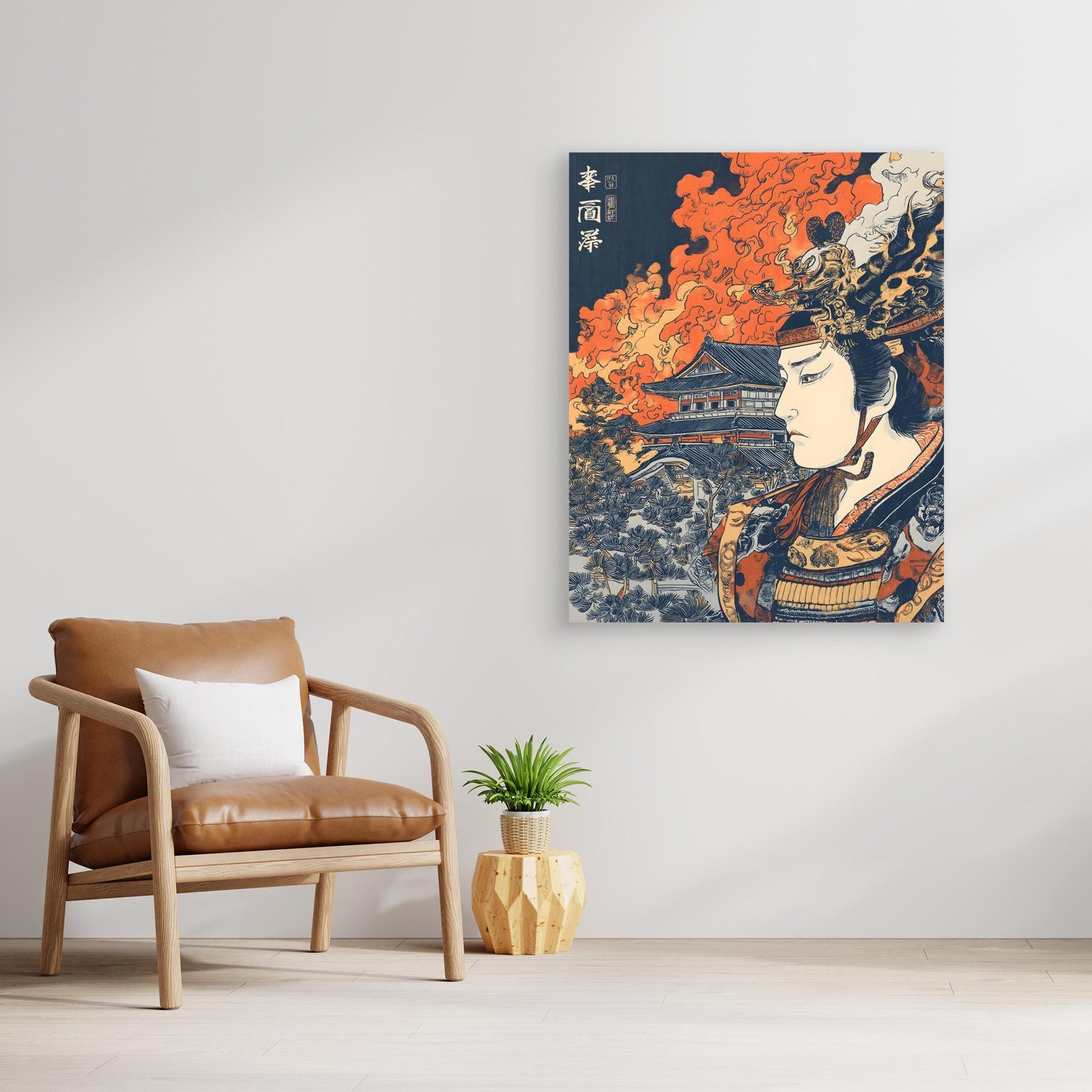 Fiery Sky Samurai Japanese Woodblock Canvas