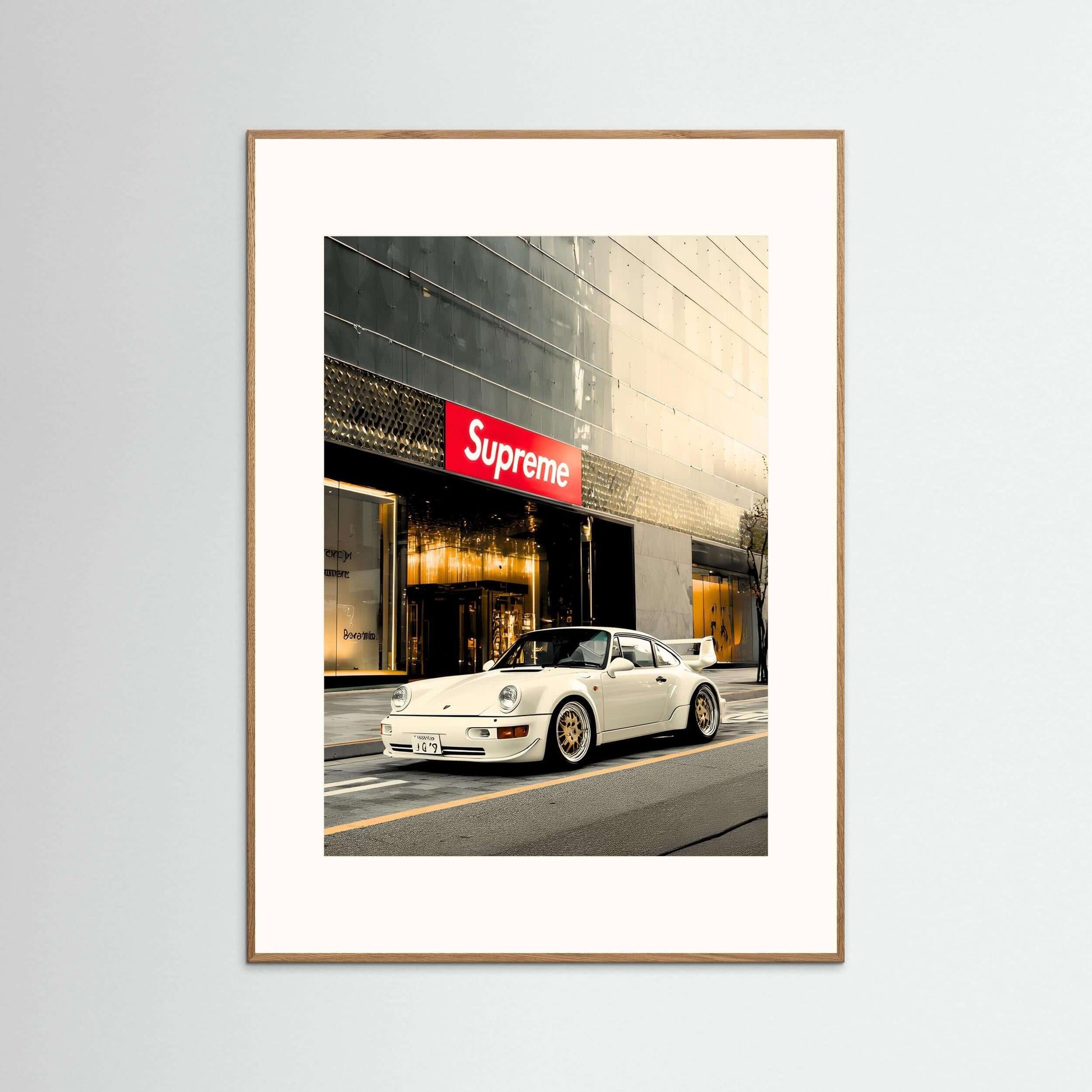 White Porsche Street Art Print – Luxury Urban Automotive Wall Art