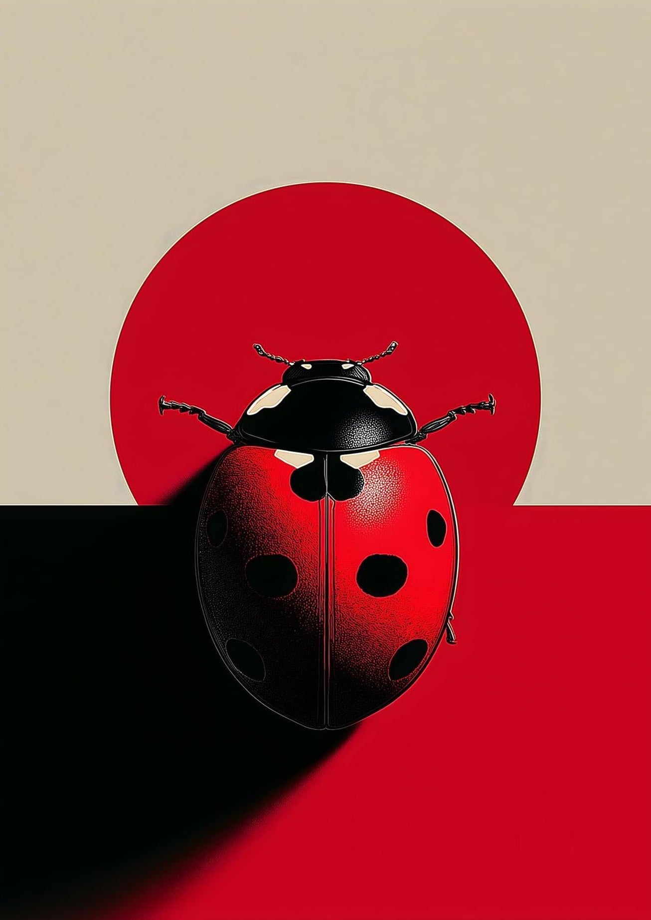 Minimalist Ladybug Wall Art – Modern Red & Black Symbolic Print