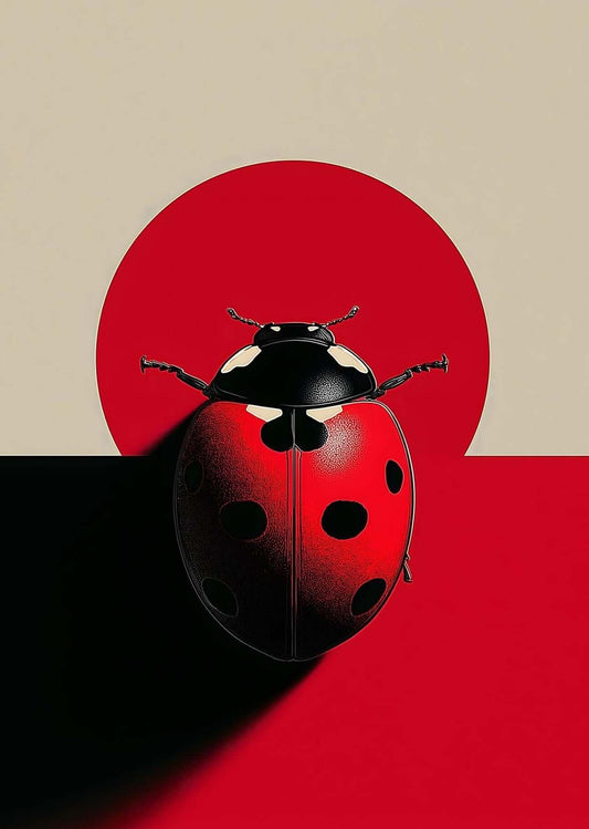 Minimalist Ladybug Wall Art – Modern Red & Black Symbolic Print