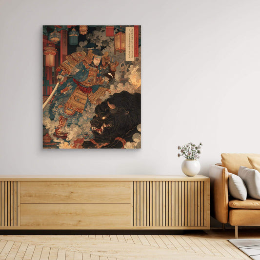 Japanese Samurai Demon Battle Art | Ukiyo-e Warrior Print
