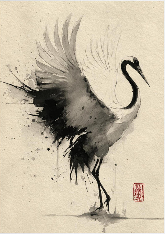 Grace in Motion – Minimalist Ink Crane Wall Art