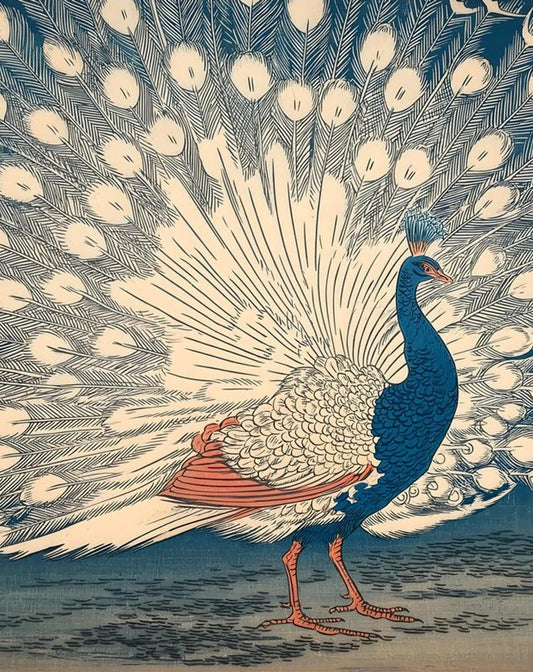 Peacock Ukiyo-e Art Print Japanese Woodblock Style