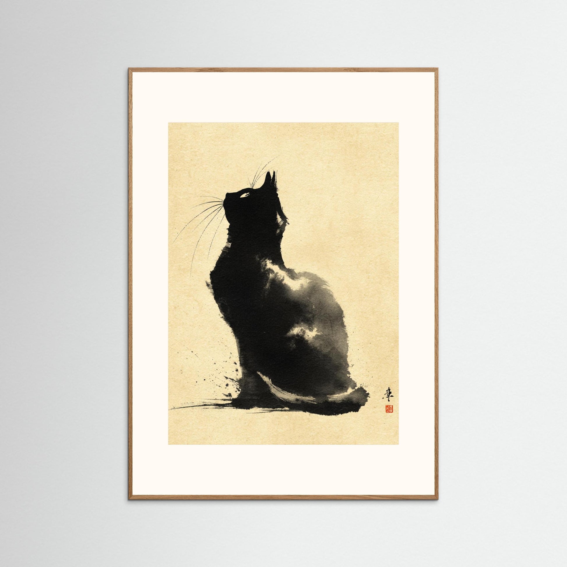 Silent Gaze – Minimalist Ink Cat Wall Art