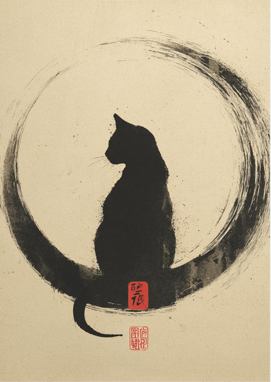 Within the Circle – Minimalist Ink Cat Wall Art