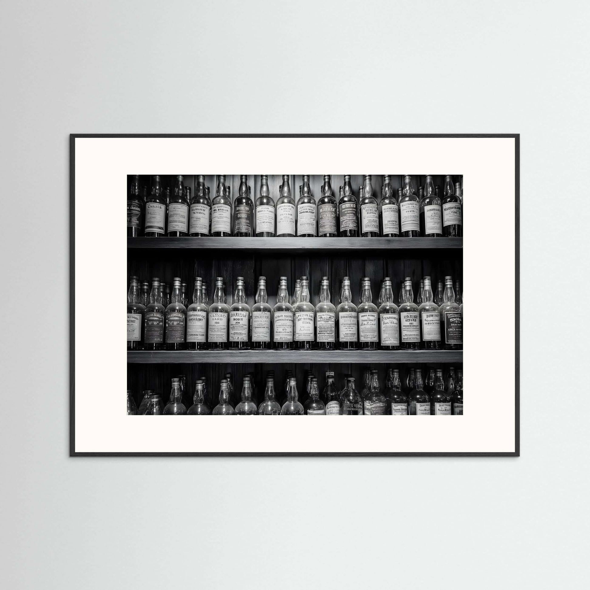 Vintage Whiskey Bottles Black and White Bar Wall Art