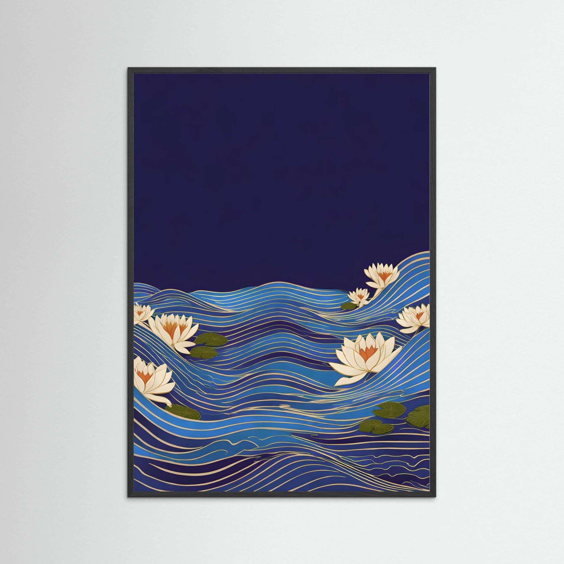 Japandi minimalist wall art print-Midnight Lotus Drift