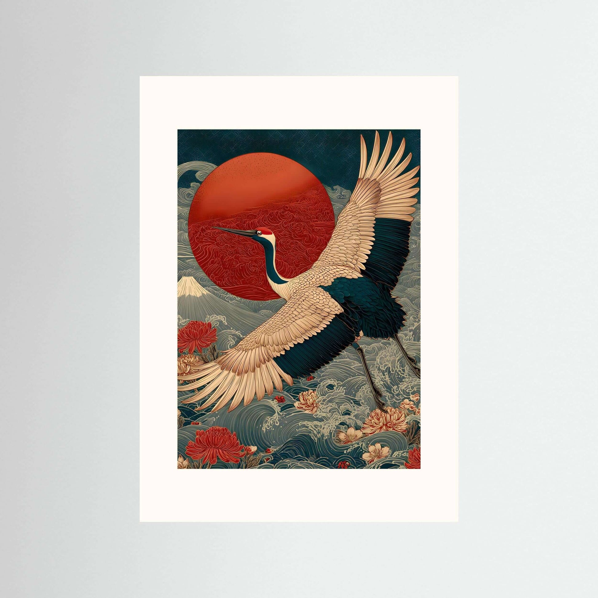 Japanese crane print design-Crane in Flight Print 