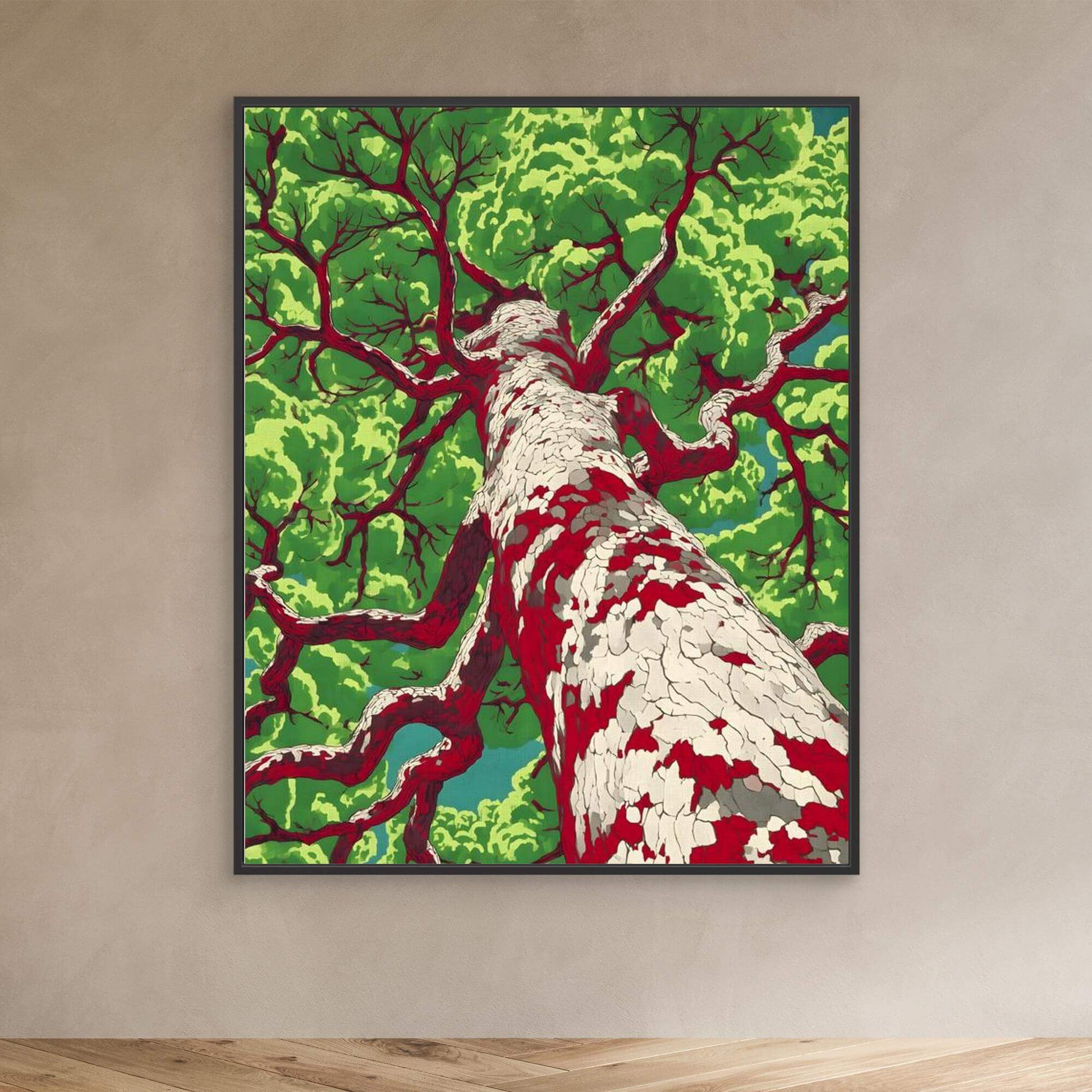 Pop Art Tree Print | Bold Red Branches Green Leaves Graphic Illustration