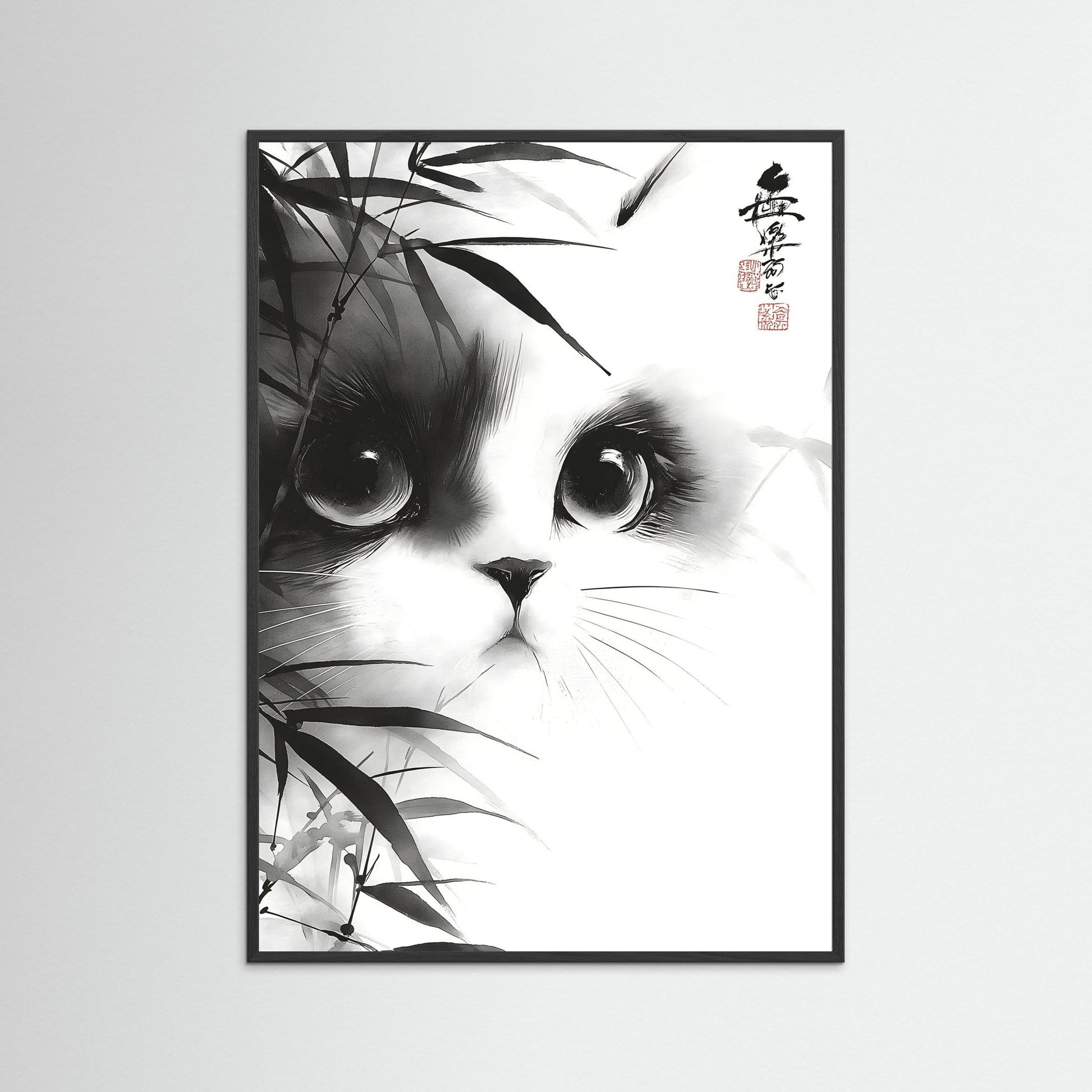 Japanese Ink Cat Wall Art – Minimalist Black and White Cat Print