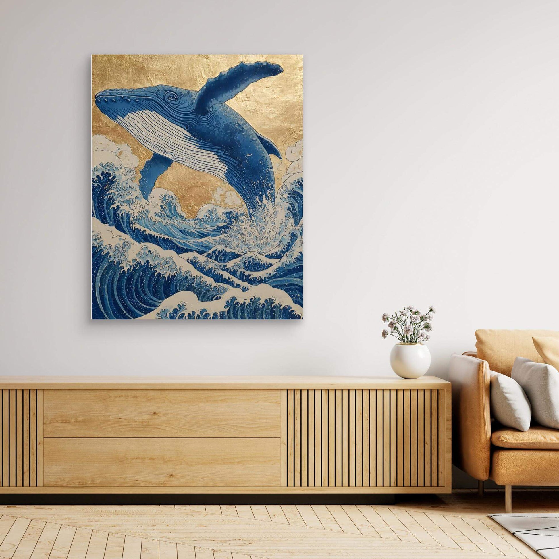 Japanese Whale Art | Hokusai Style Wave Gold Leaf Print