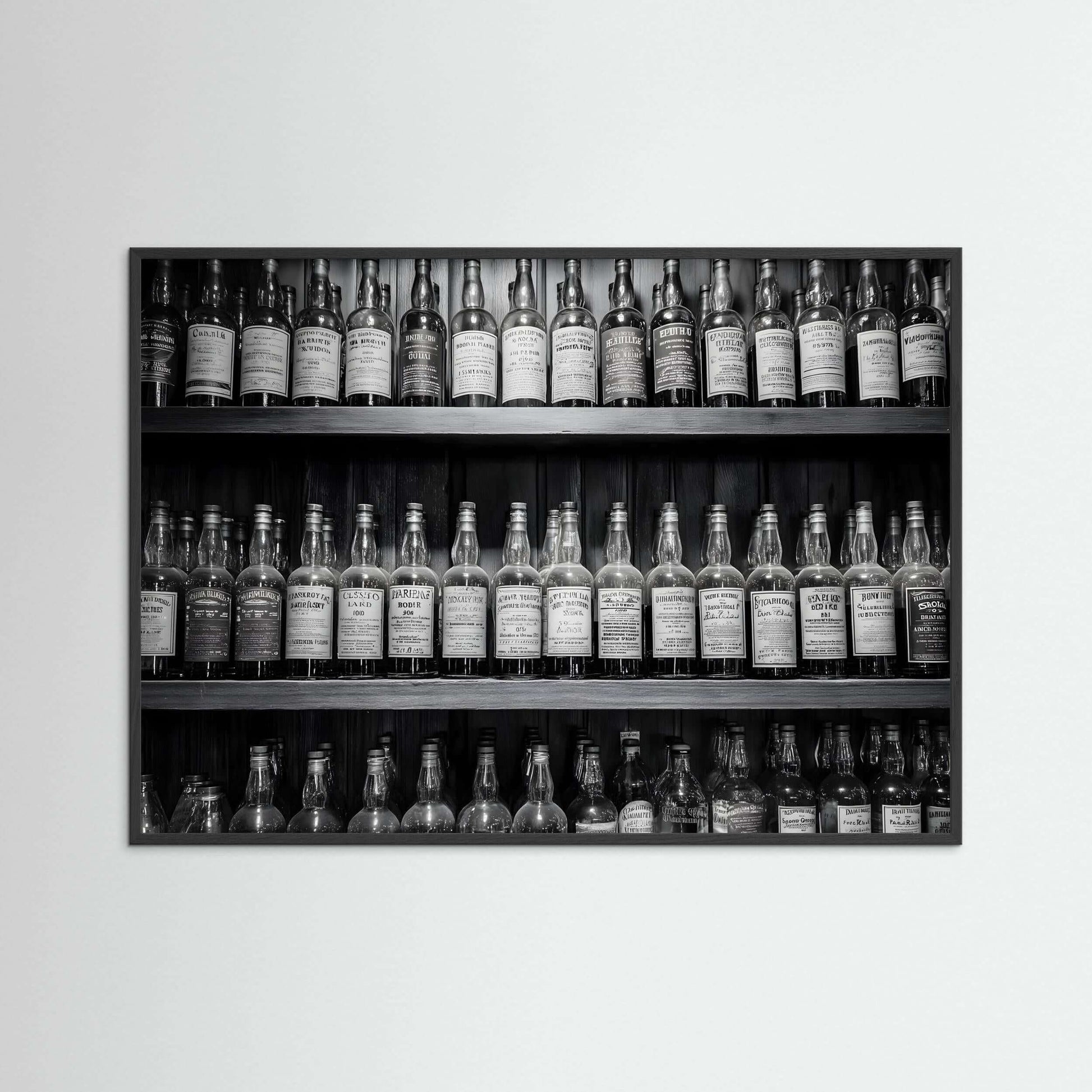 Vintage Whiskey Bottles Black and White Bar Wall Art