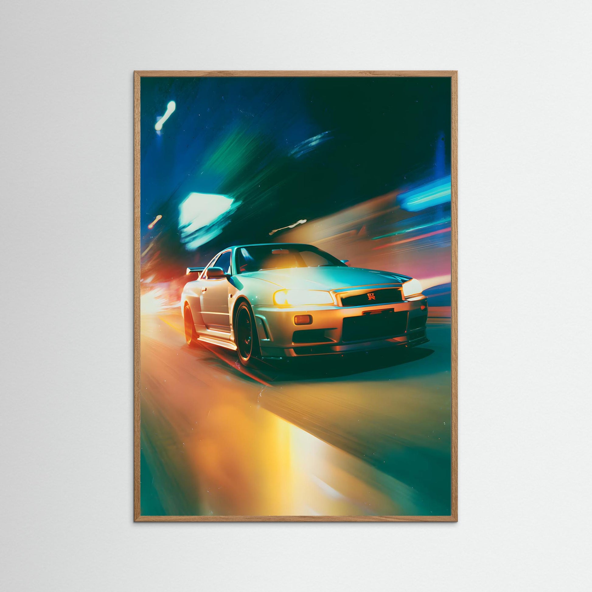 Neon Velocity Wall Art – Cinematic Night Drive Car Canvas Print