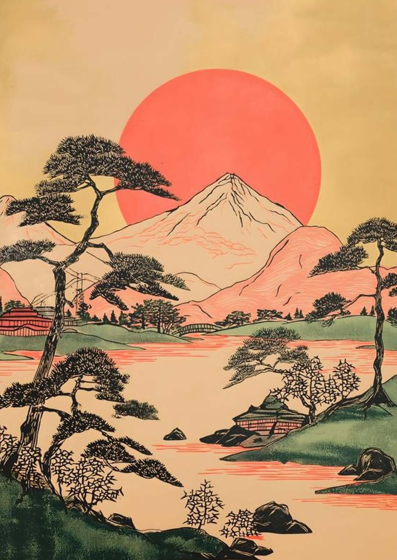 Rising Sun Over Fuji — Japanese Landscape Wall Art Print