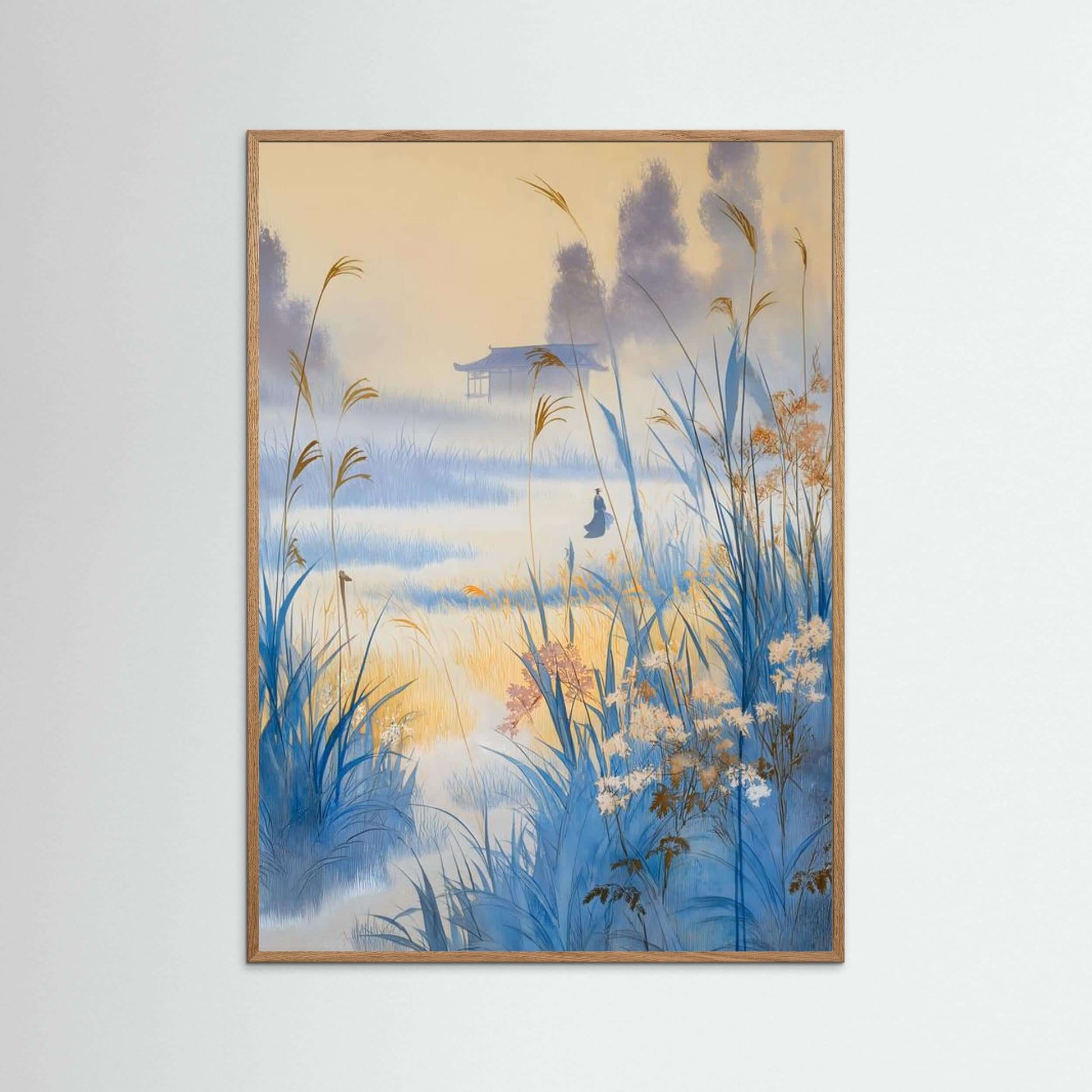 Silent Reeds at Dawn — Misty Japandi Landscape Wall Art
