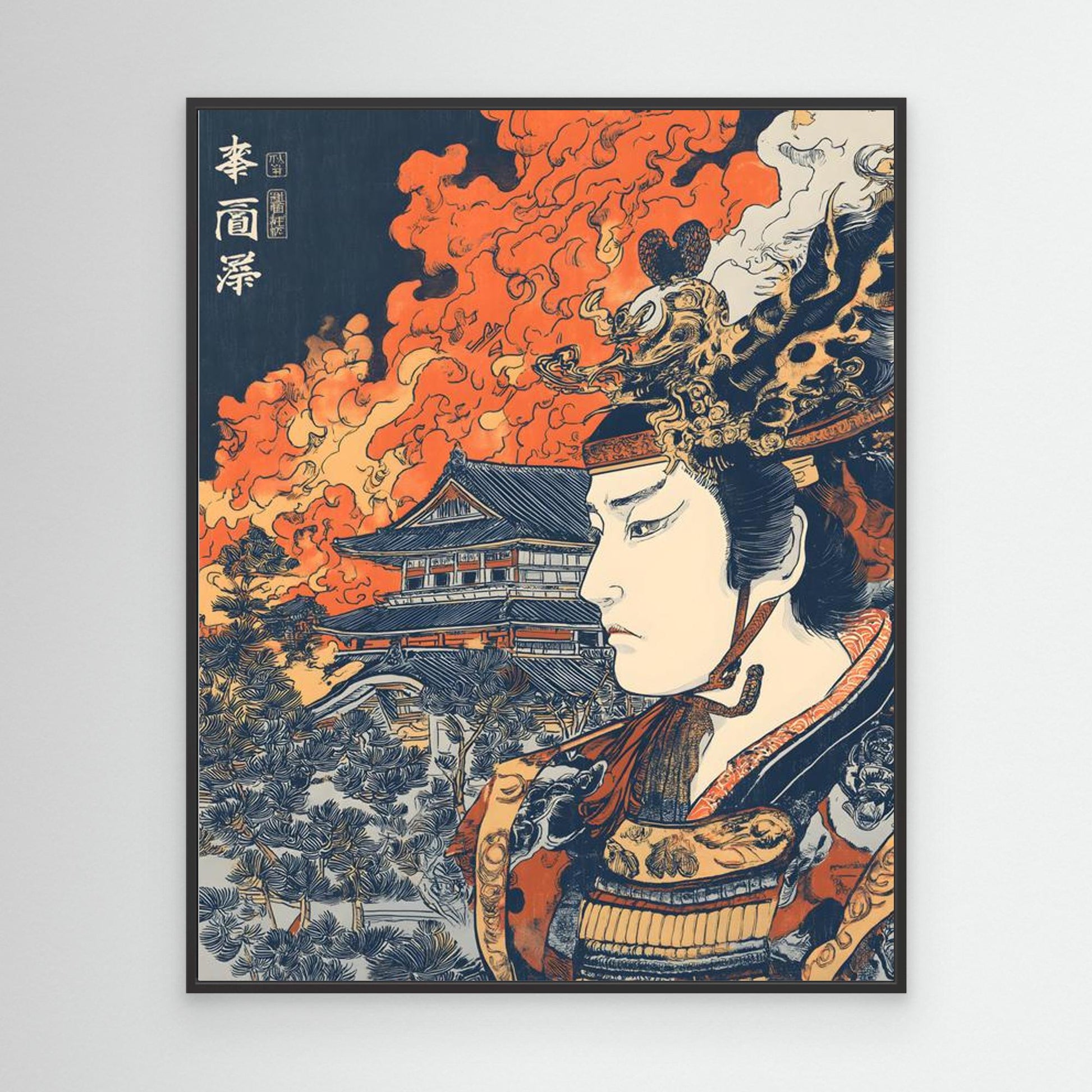 Fiery Sky Samurai Japanese Woodblock Canvas