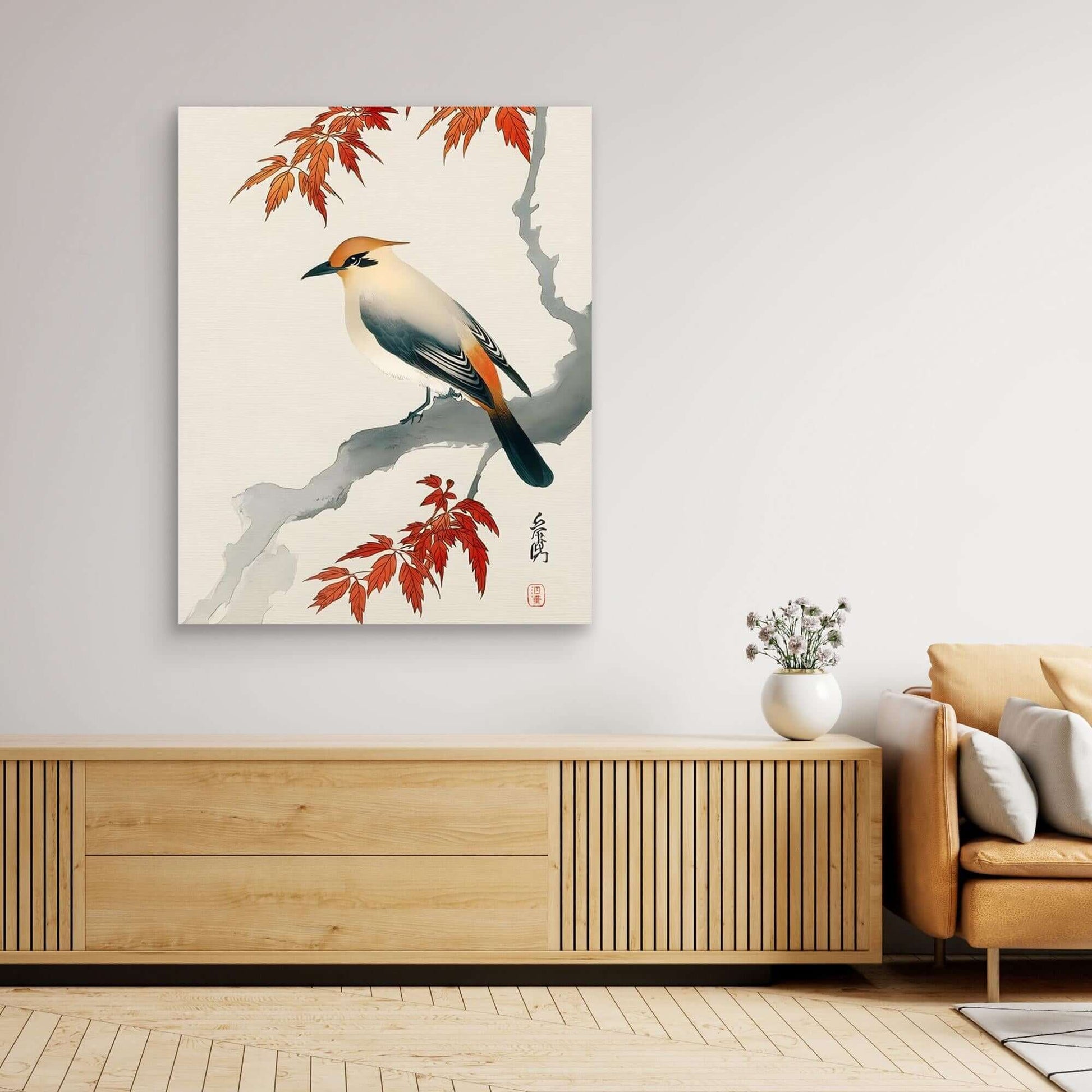 Japanese Bird Maple Art | Autumn Ukiyo-e Print