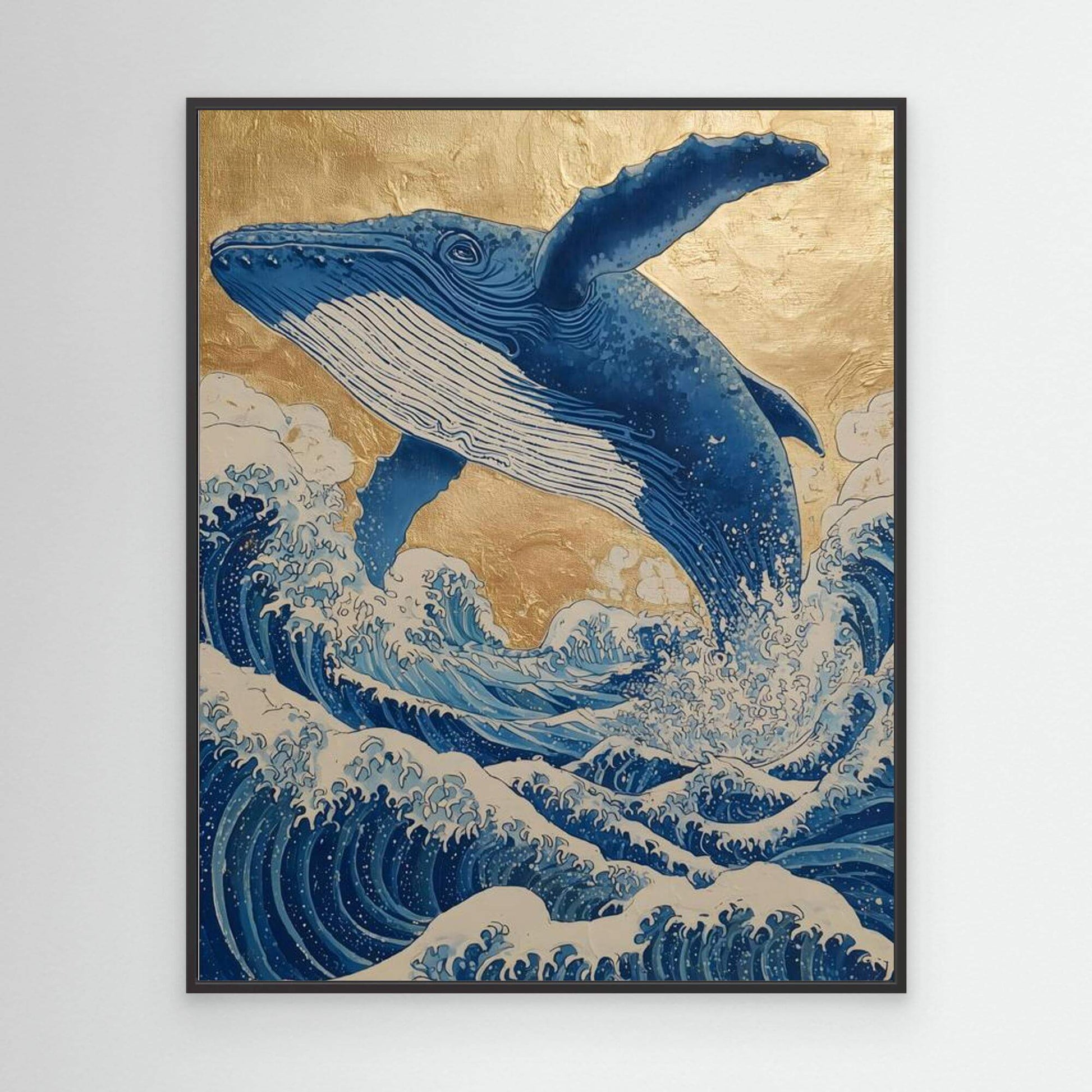 Japanese Whale Art | Hokusai Style Wave Gold Leaf Print