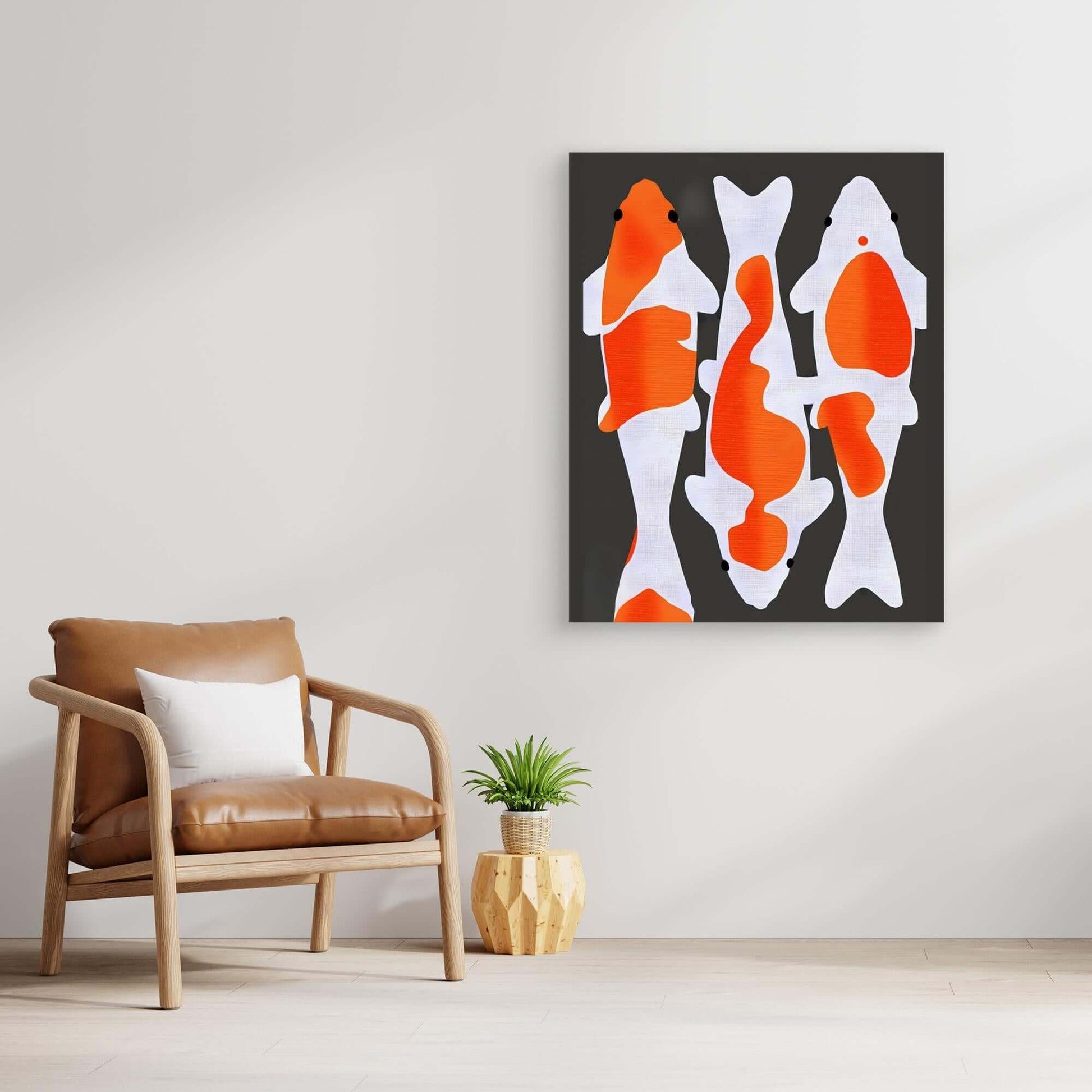 Abstract Koi Fish Art | Minimalist Orange White Print