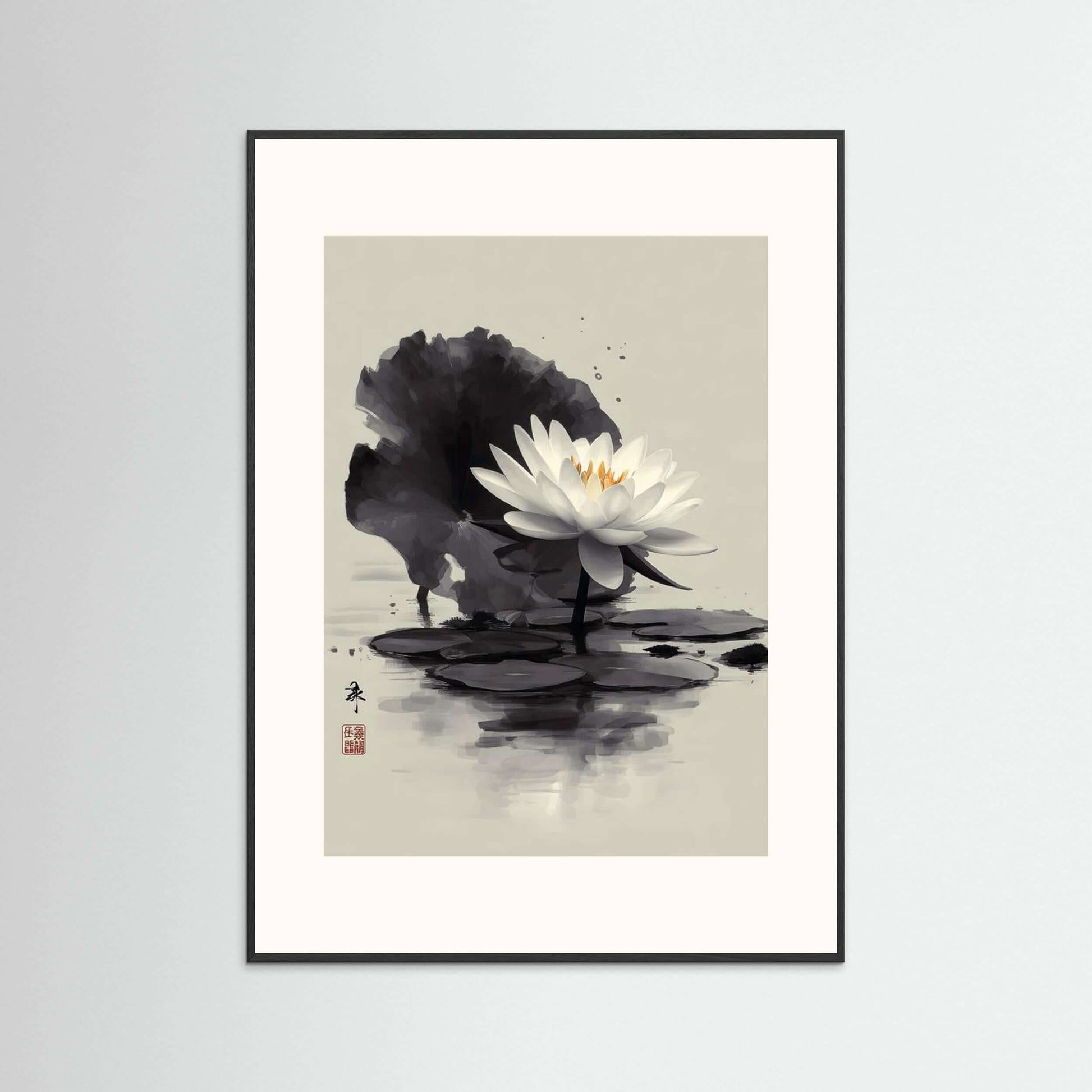 white lotus ink painting-Silent Bloom